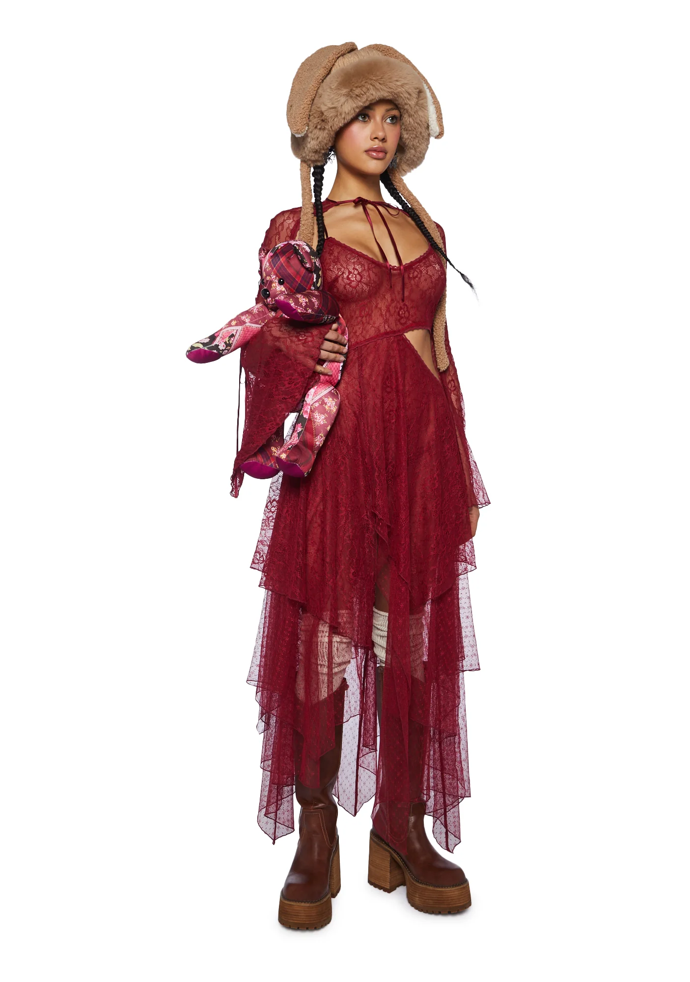 Fairydust Chronicles Lace Dress & Shrug Set- Burgundy - Image 6