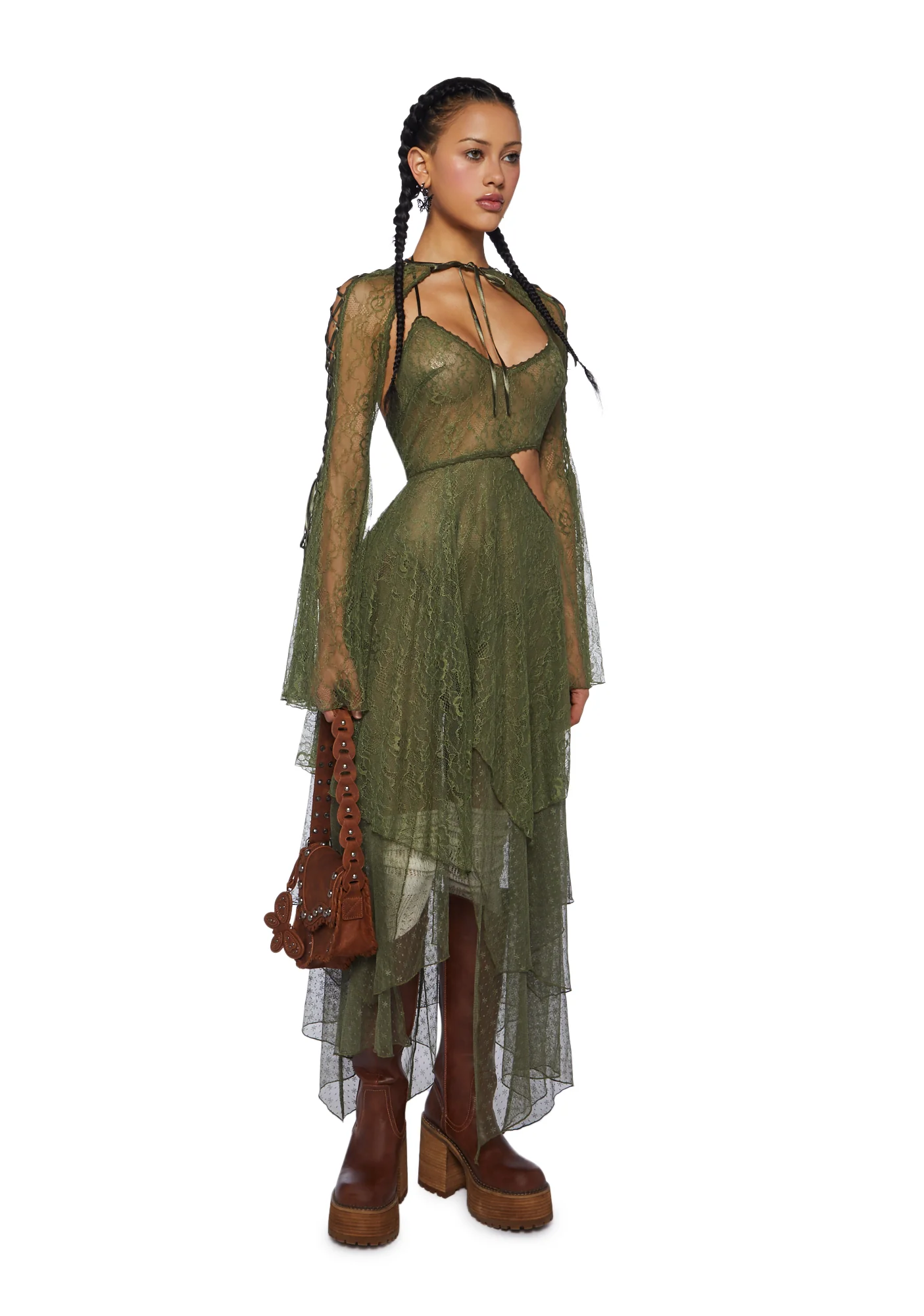 Fairydust Chronicles Lace Dress & Shrug Set - Olive - Image 4