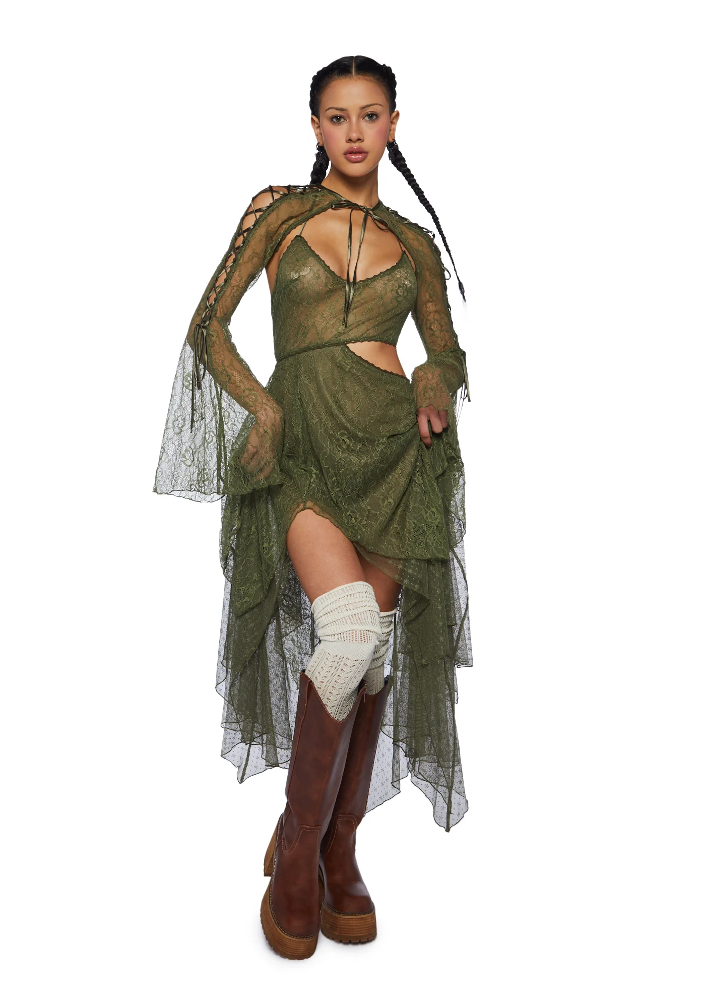 Fairydust Chronicles Lace Dress & Shrug Set - Olive - Image 6