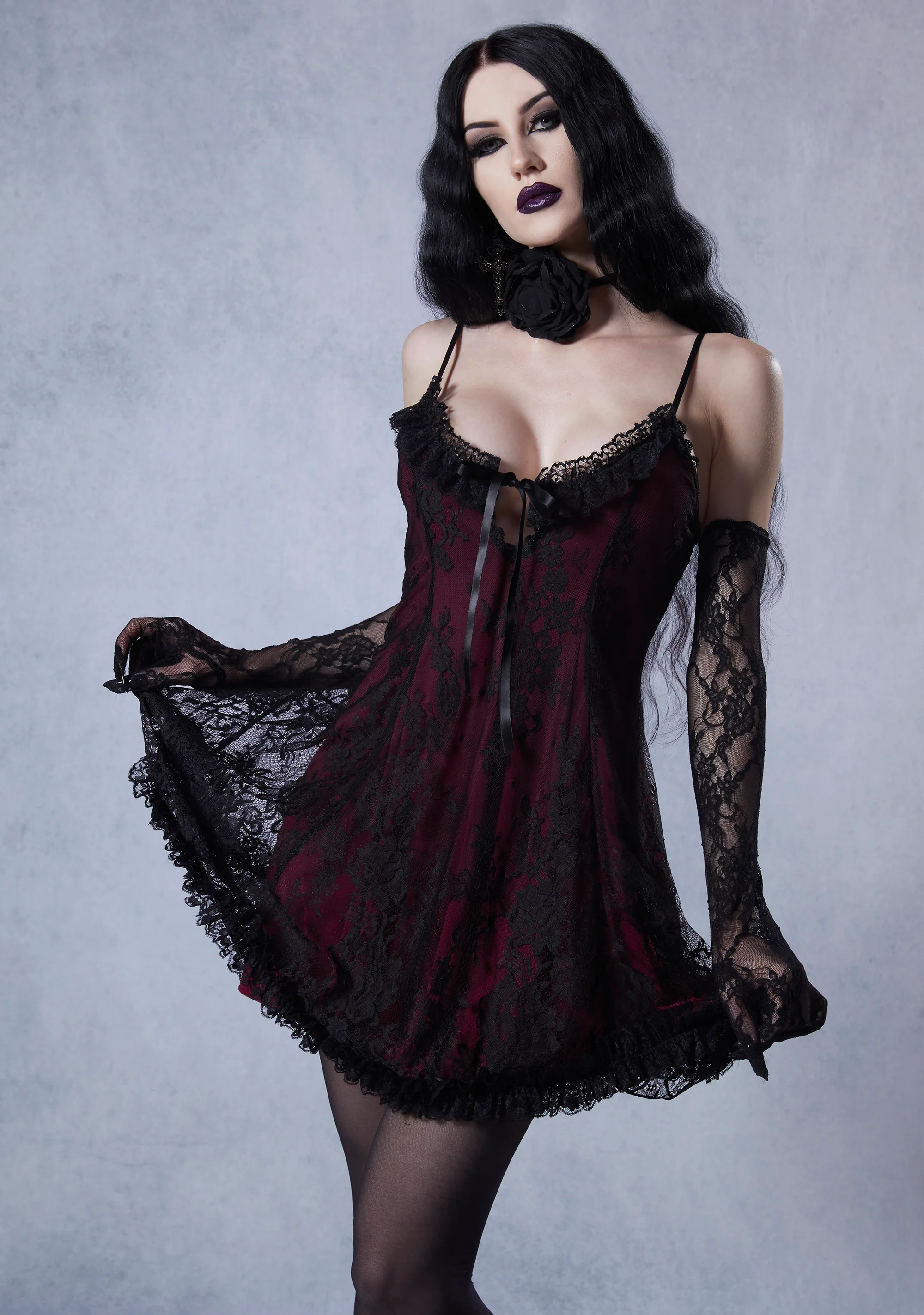 Faithfully Doomed Lace Mini Dress - Dark Red - Image 11