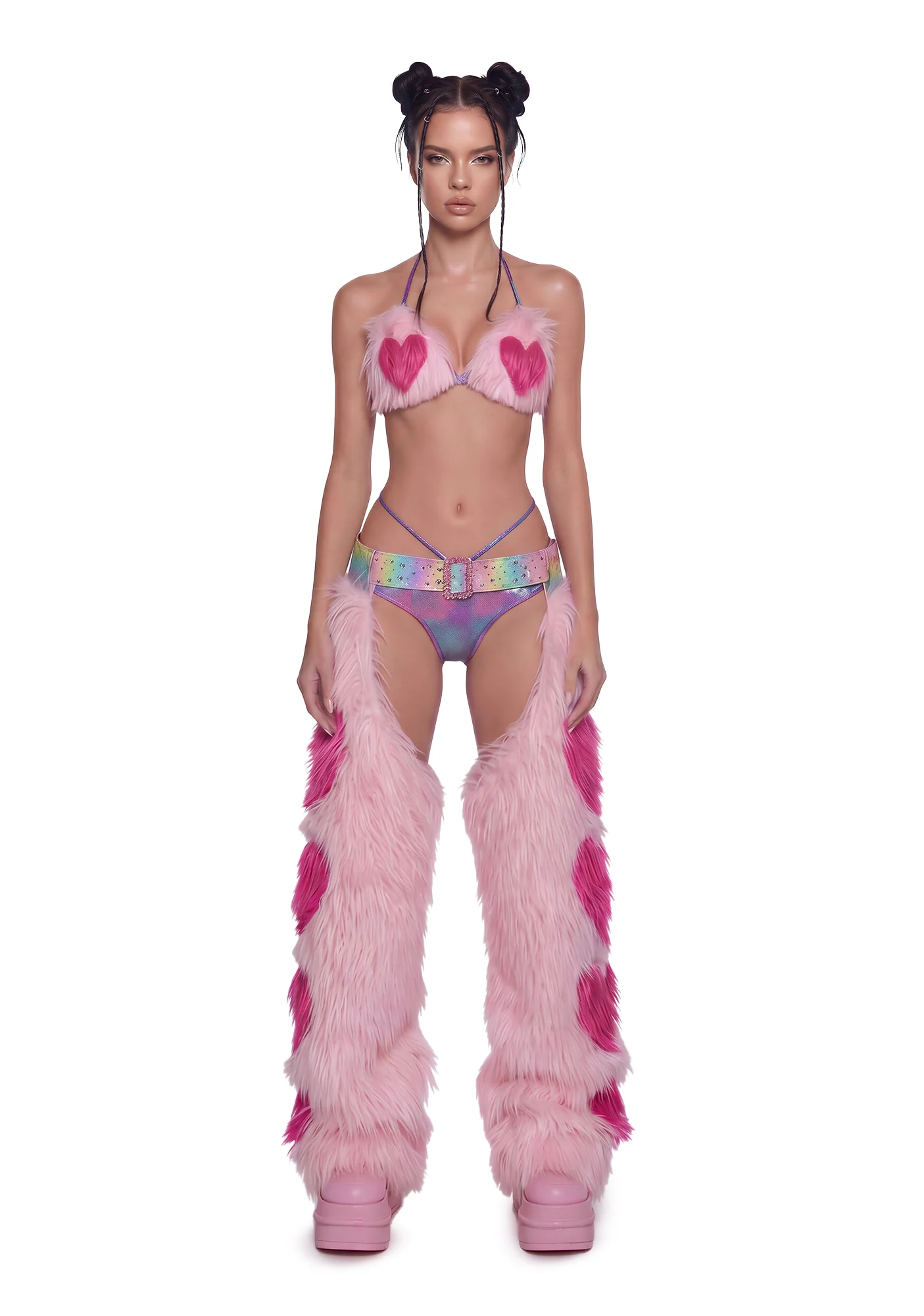 Faux Fur Heart Chaps - Pink - Image 2