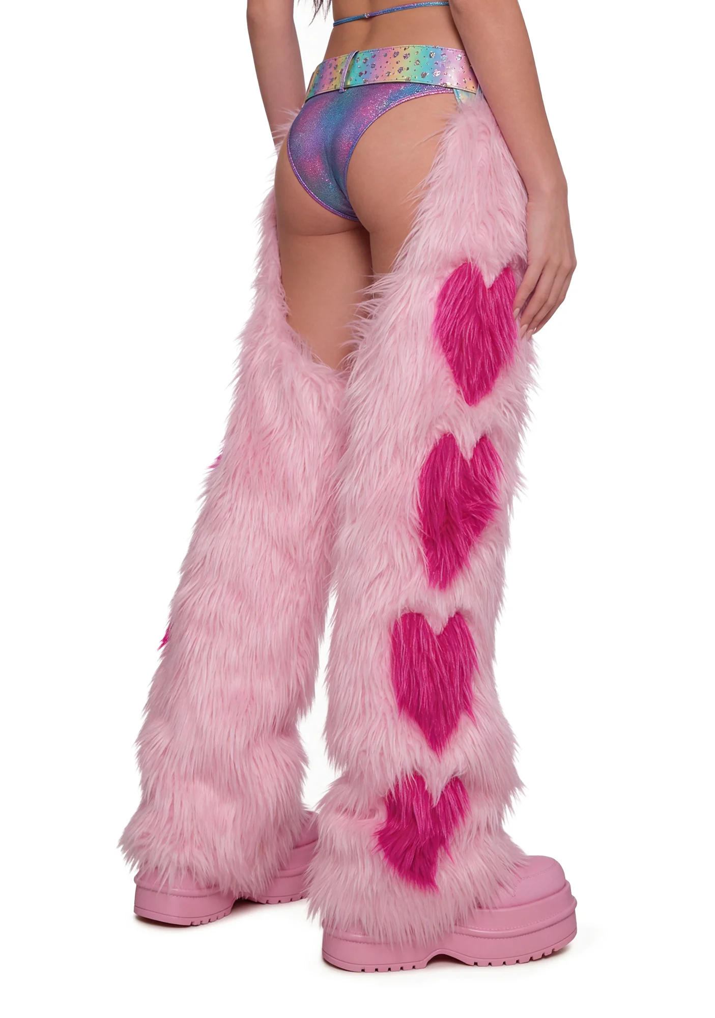 Faux Fur Heart Chaps - Pink - Image 3