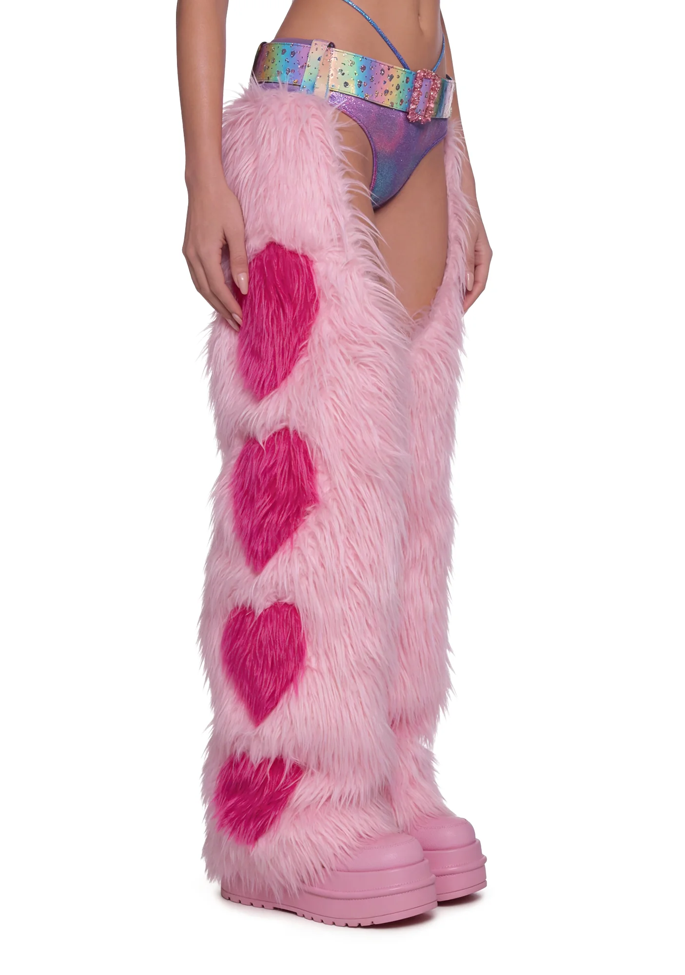 Faux Fur Heart Chaps - Pink - Image 4