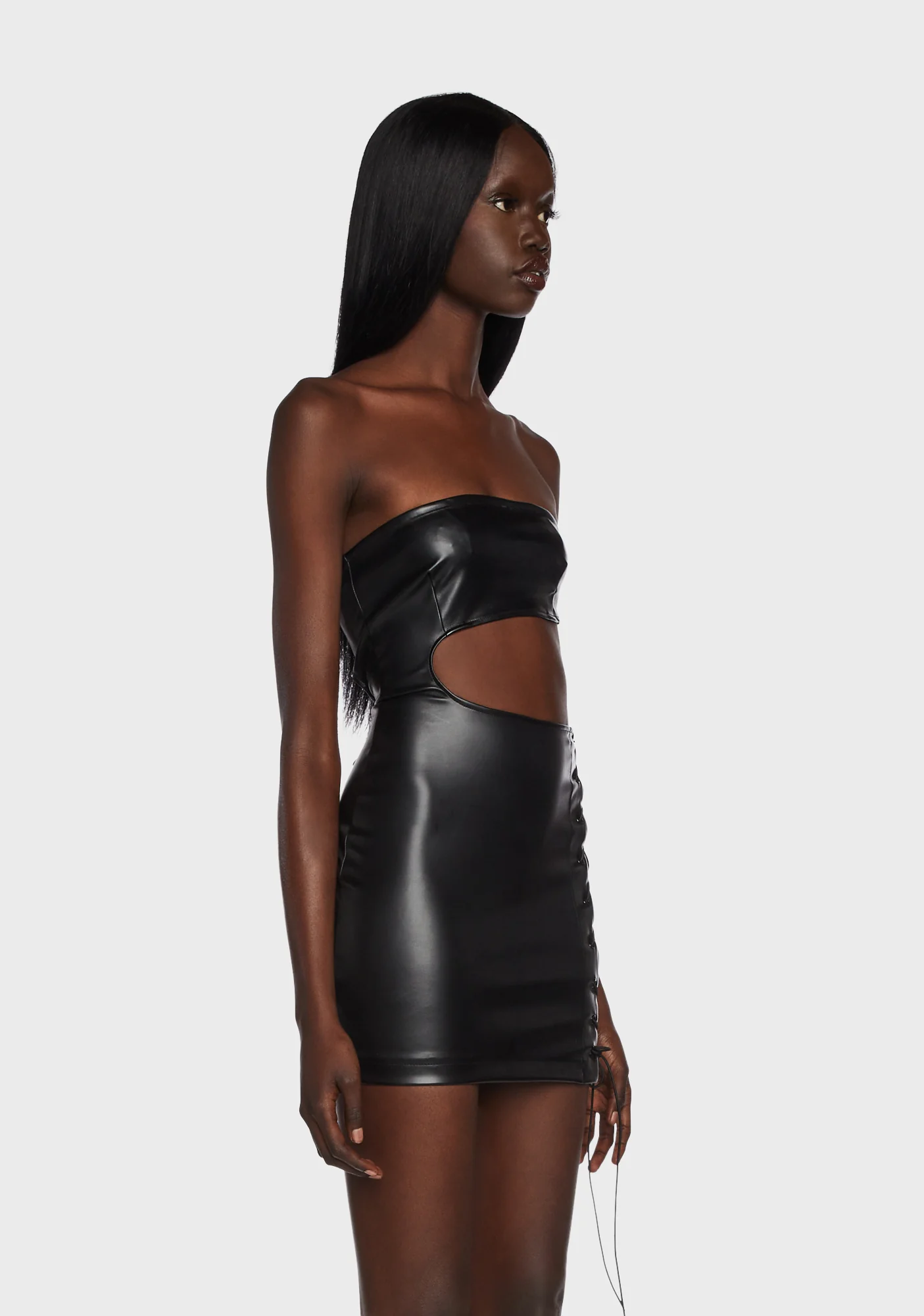 Faux Leather Side Lace Up Dress - Image 3