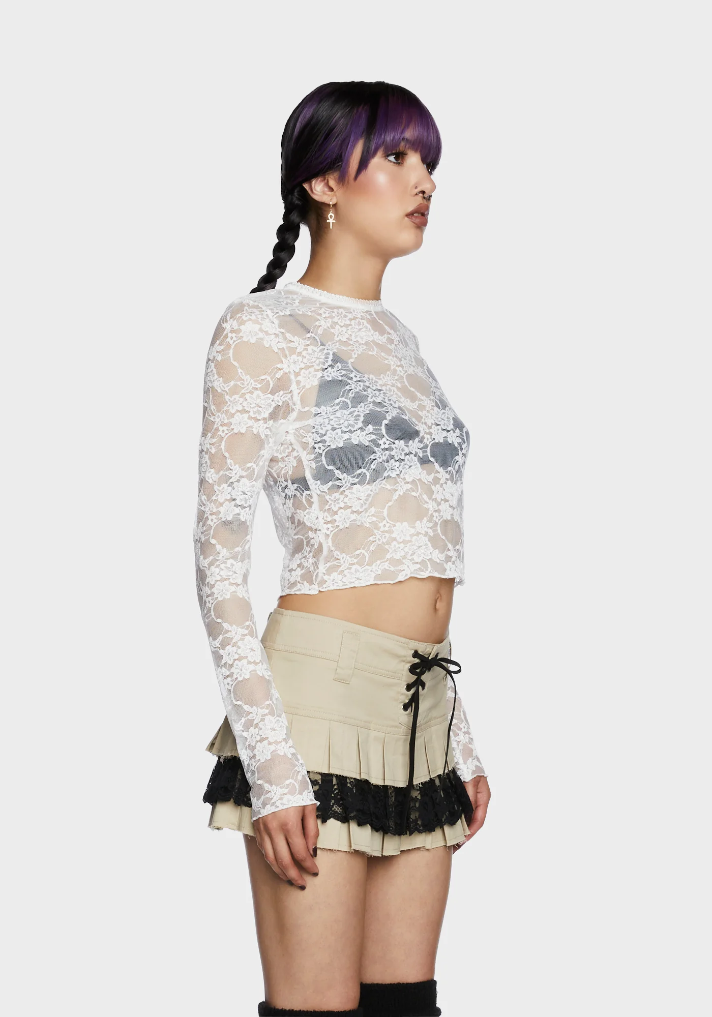 Feelin' Contempt Lace Crop Top - Off White - Image 3