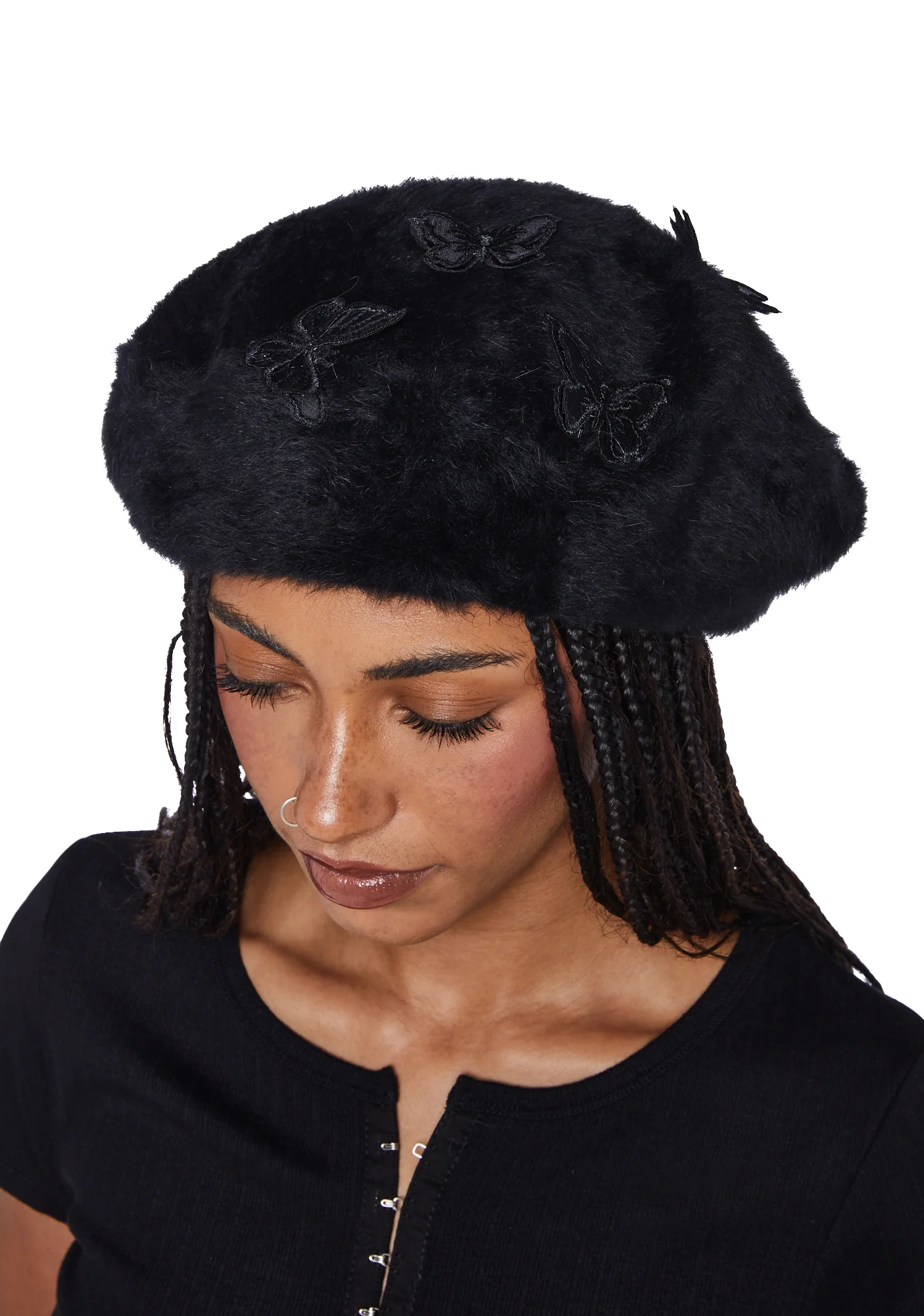 Feeling Fuzzy Butterfly Beret - Black - Image 2