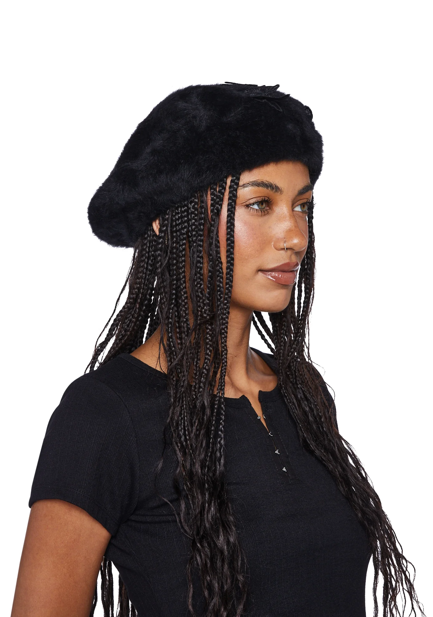 Feeling Fuzzy Butterfly Beret - Black - Image 3