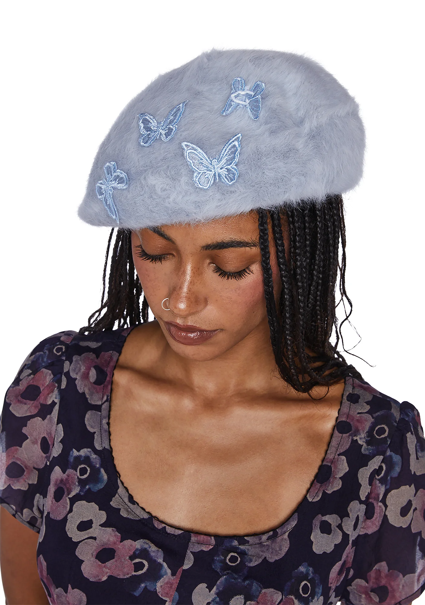 Feeling Fuzzy Butterfly Beret - Blue - Image 3