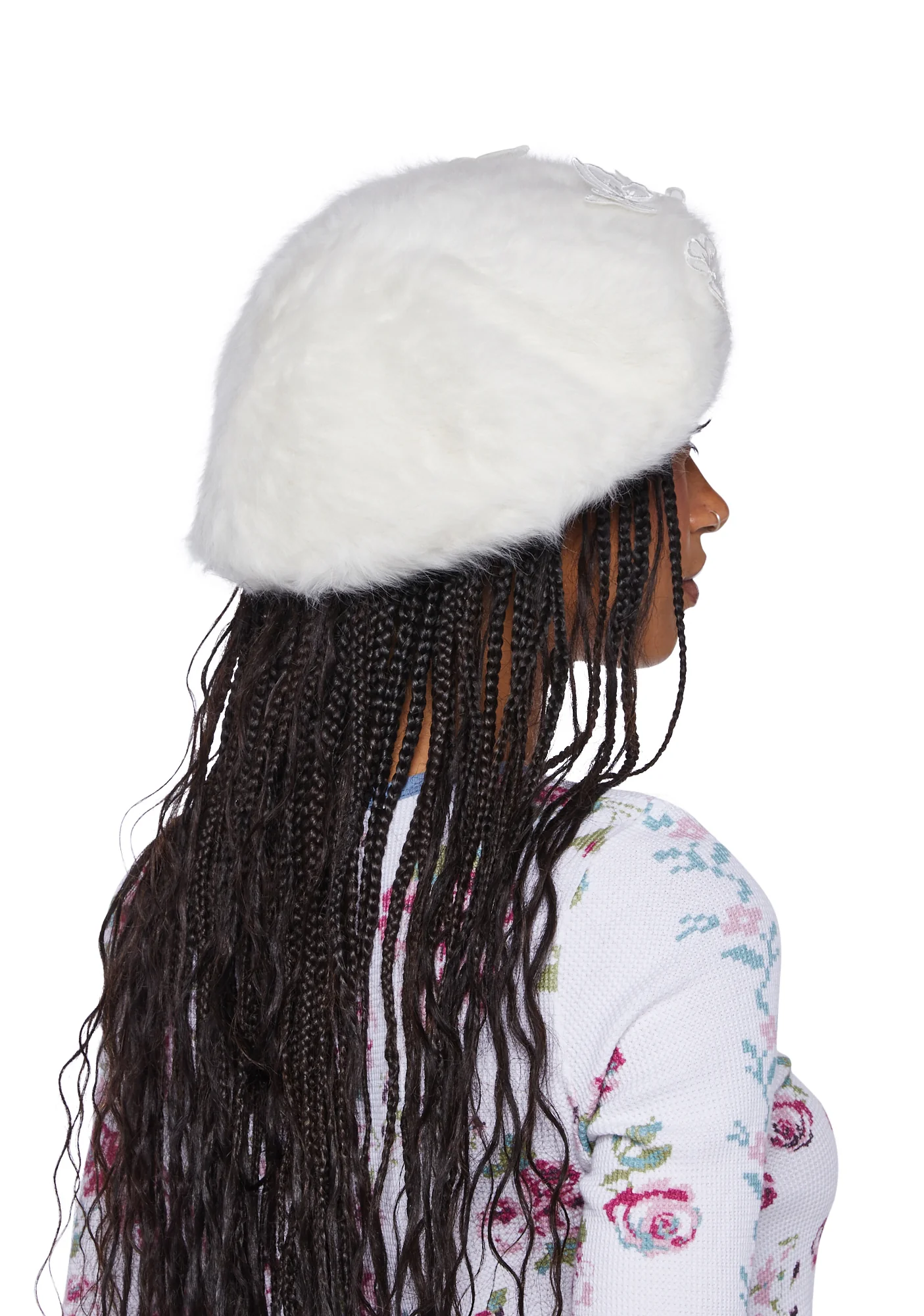 Feeling Fuzzy Butterfly Beret -White - Image 4