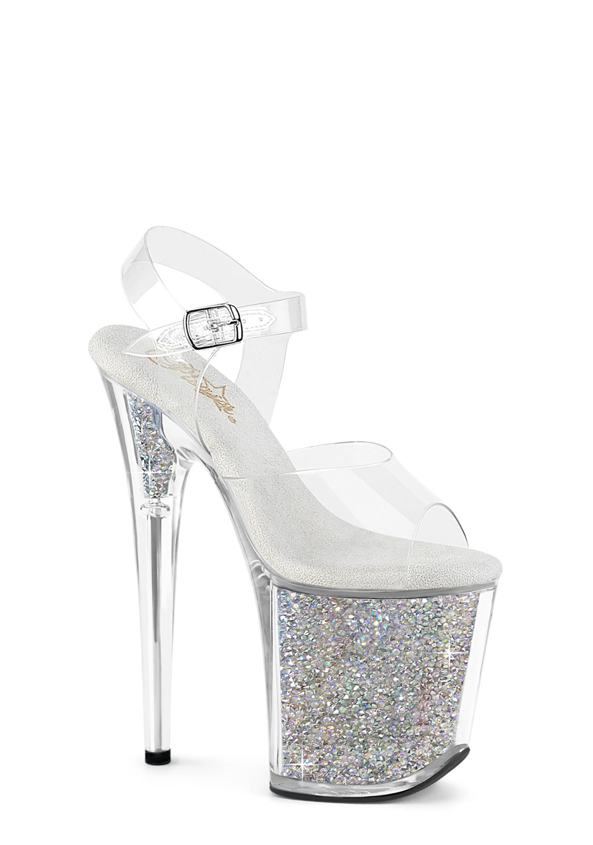 Flamingo-808PREM Platform Ankle Straps Sandals-Clear-Rhinestones - Image 5