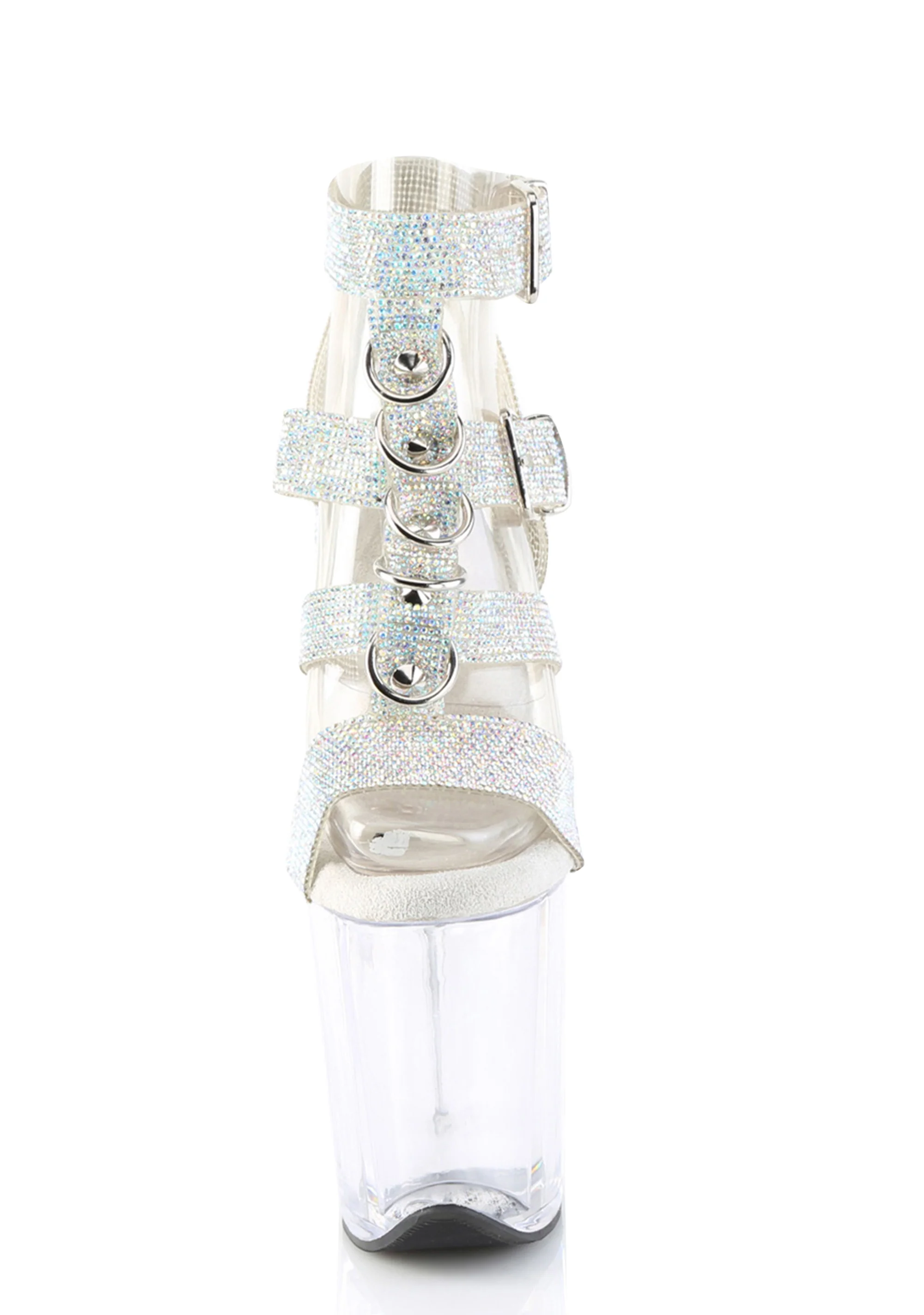 Flamingo-856RS Platform Rhinestoned T-Strap Sandals-Clear - Image 3