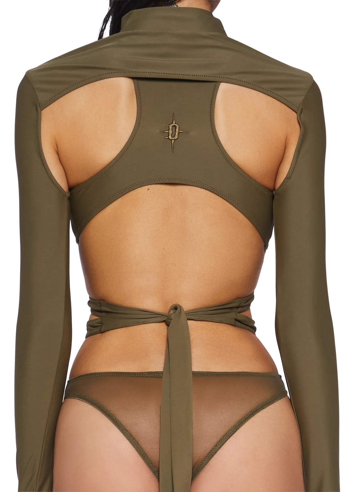 Crossfade Strappy Spandex And Mesh Bodysuit - Green - Image 6