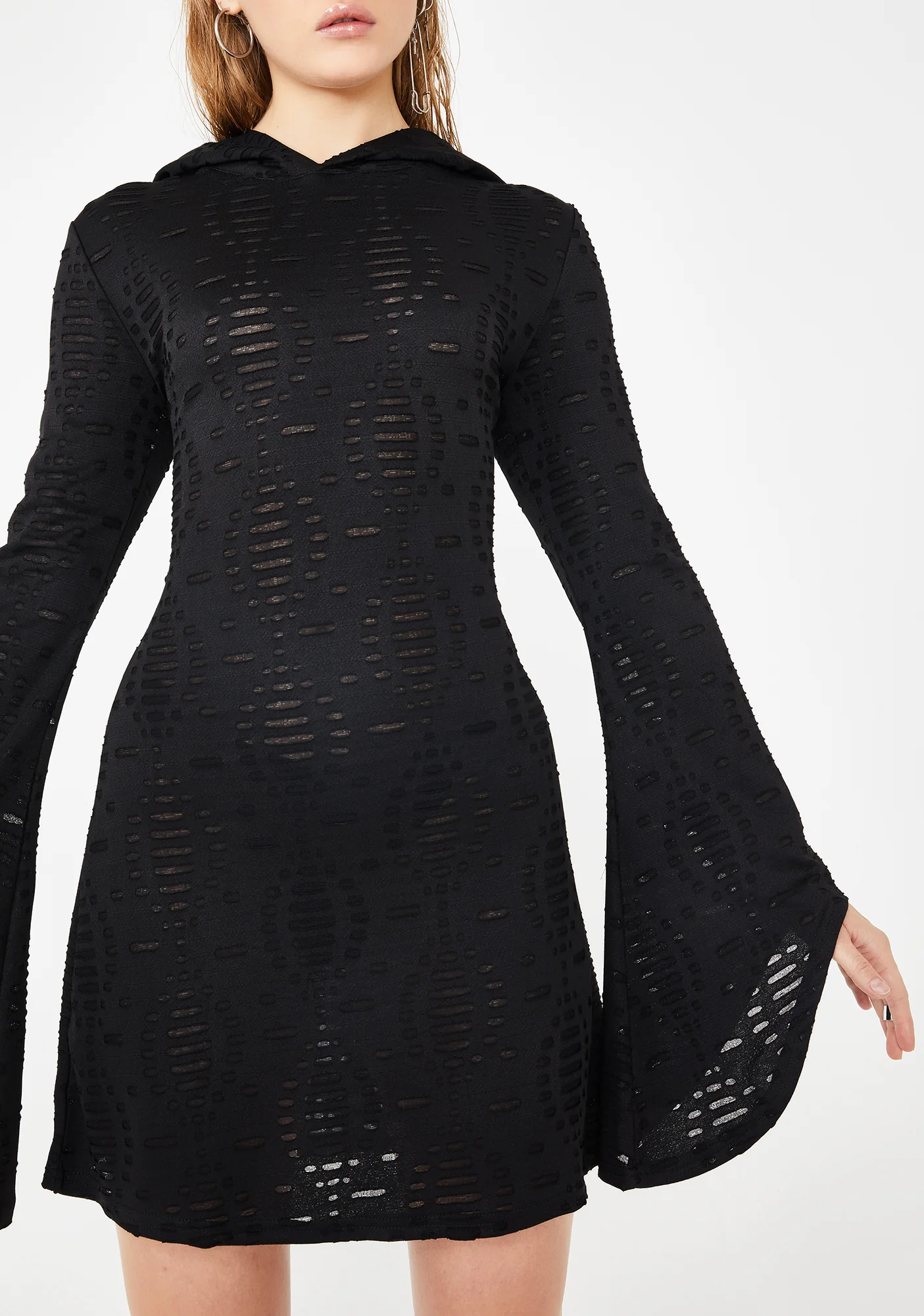 Flared Sleeve Hooded Skater Dress - Image 2