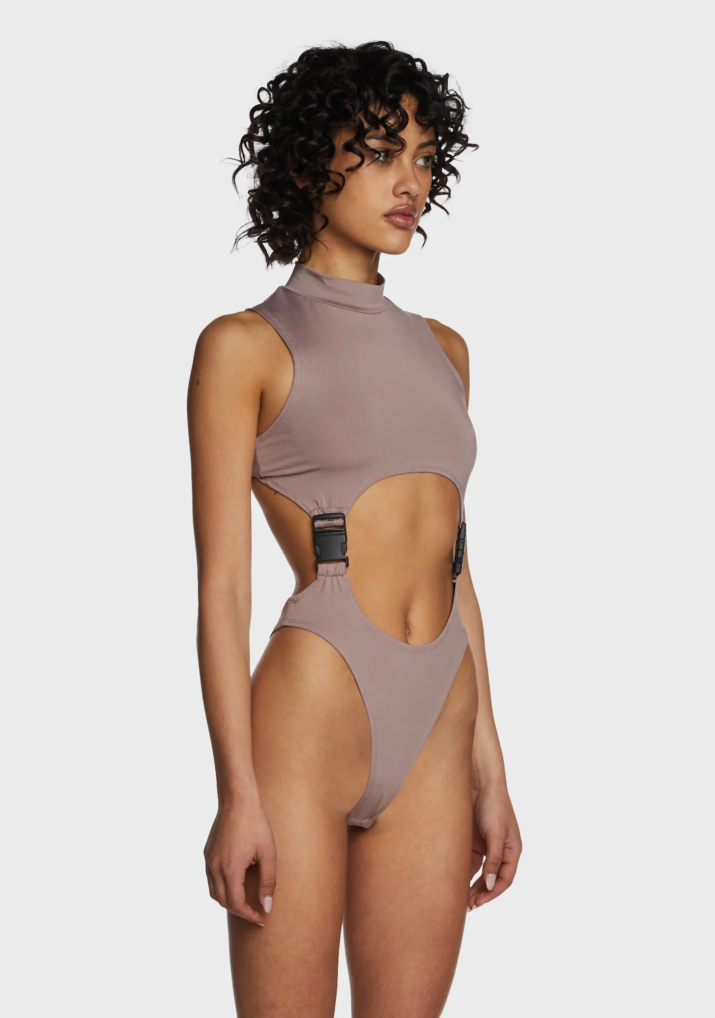 Flash Dancer Cut Out Bodysuit - Brown - Image 3