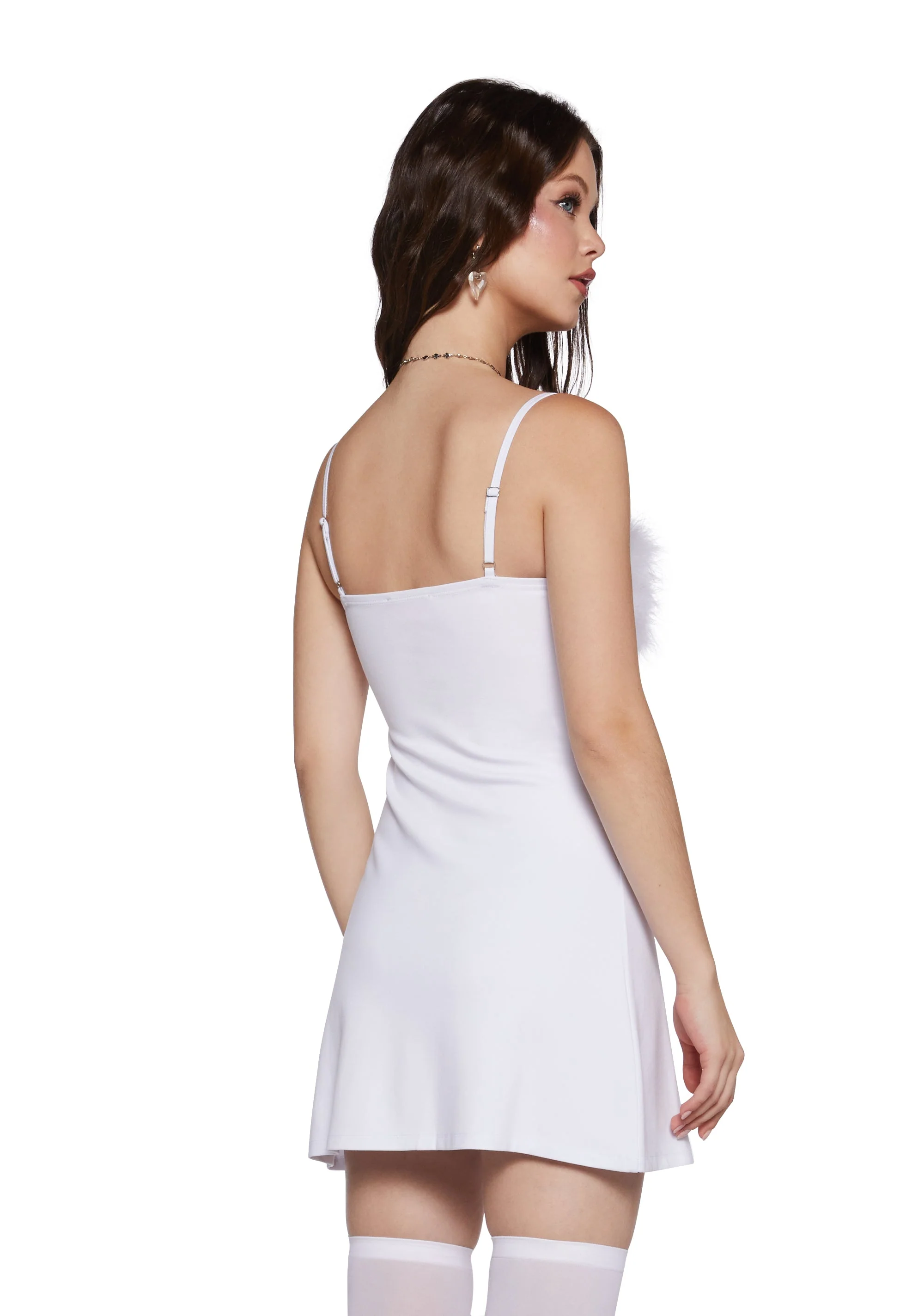 Flirty N' Thriving Marabou Dress - White - Image 4