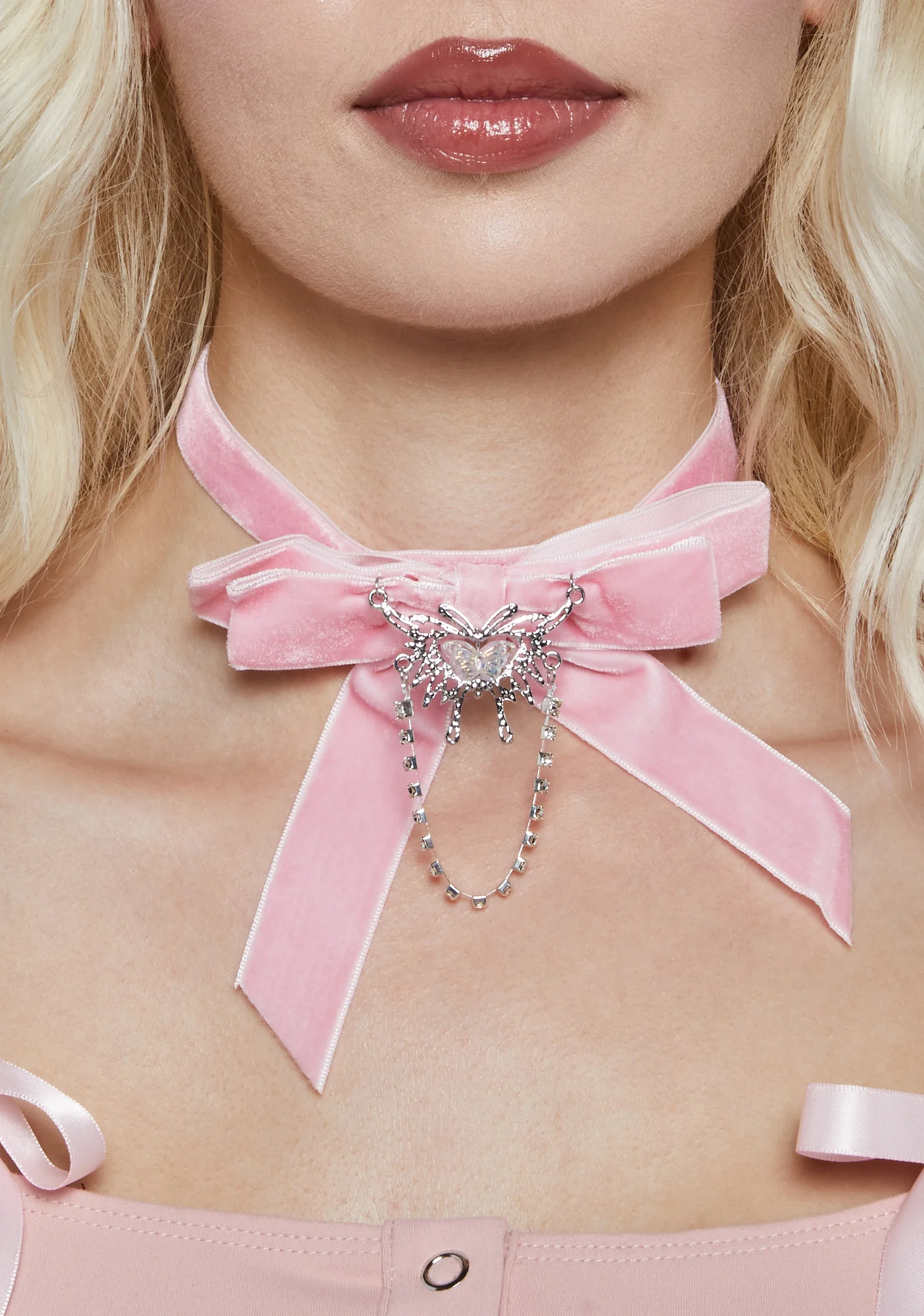 Flirty Occasion Butterfly Choker - Light Pink - Image 3