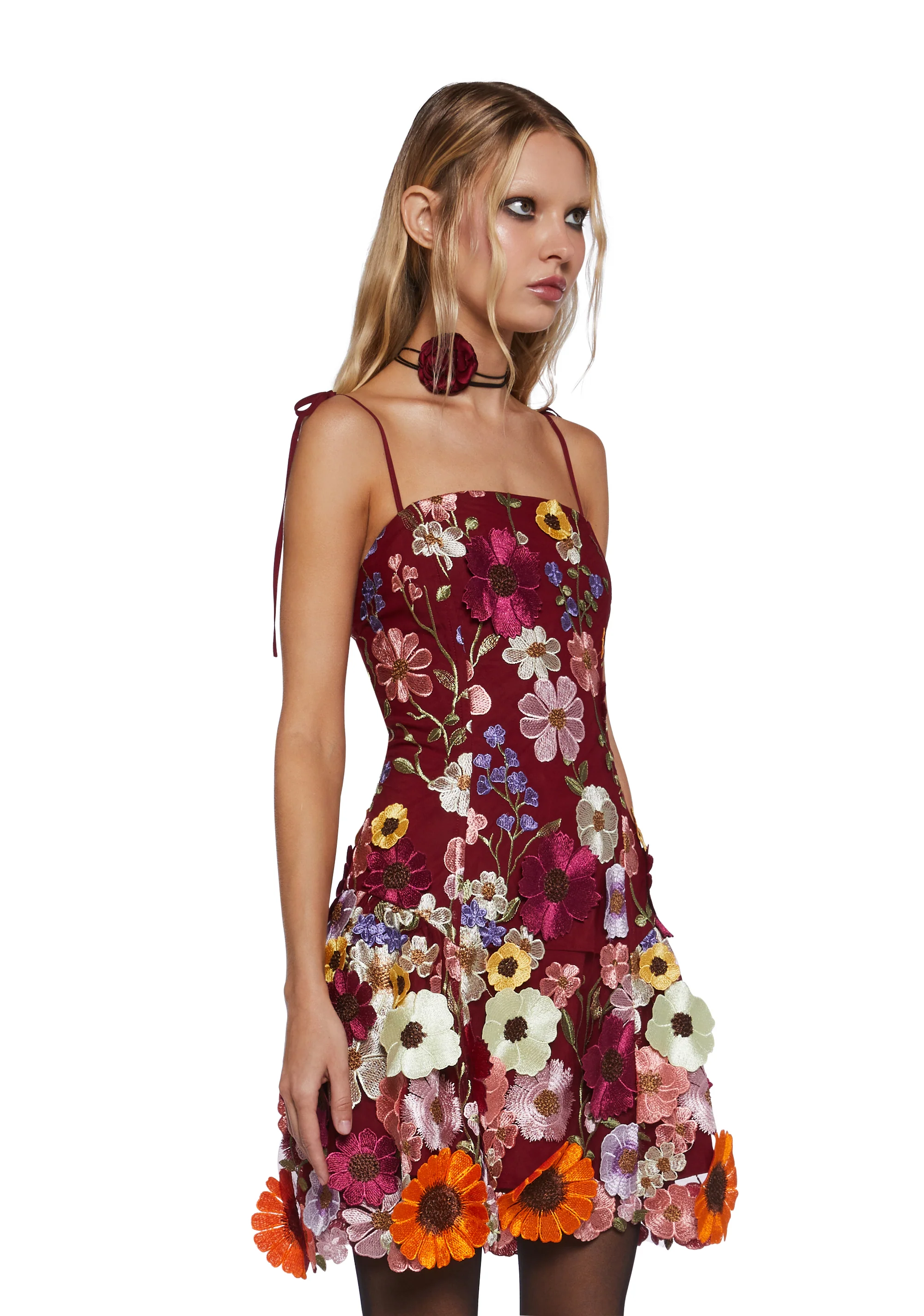 Floral Dreams Mini Dress - Burgundy - Image 3