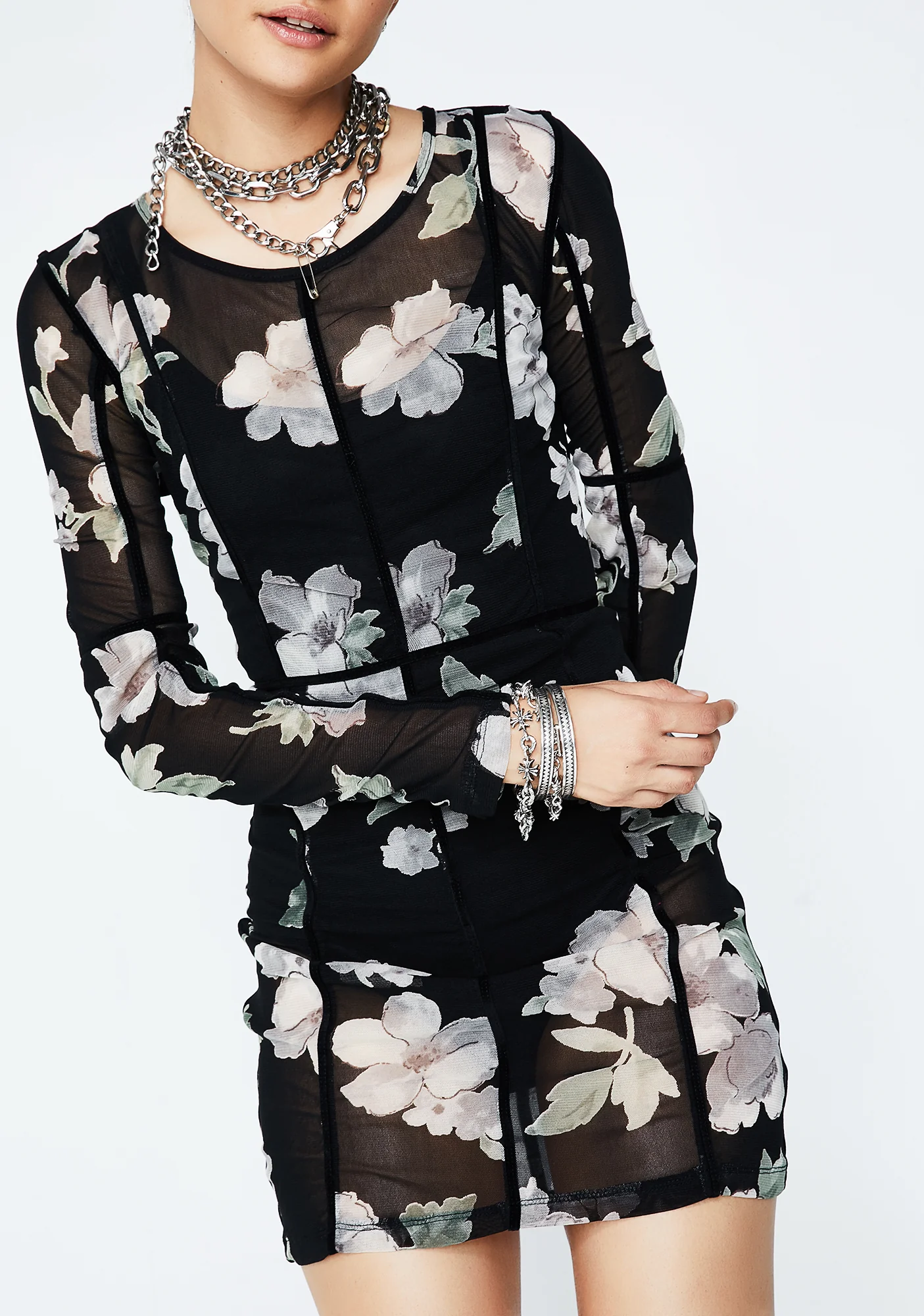 Floral Freeze Frame Sheer Dress - Image 3