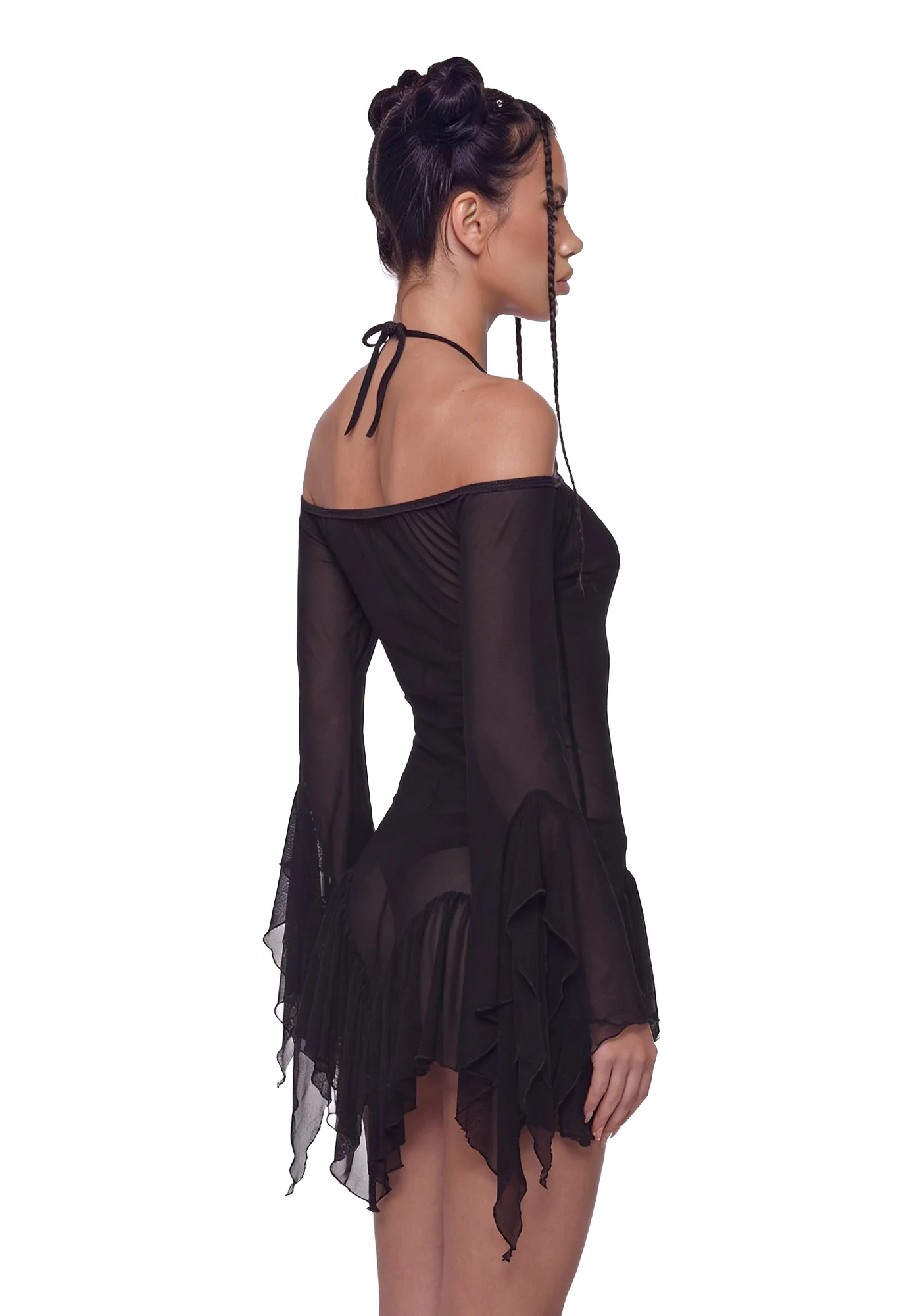 Mesh Flowy Dress - Black - Image 4
