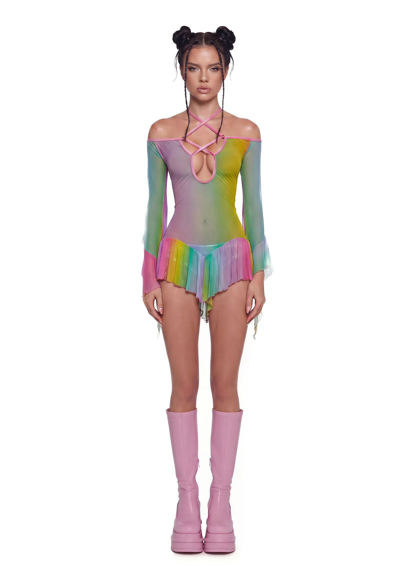 Pastel Mesh Flowy Dress - Rainbow - Image 2