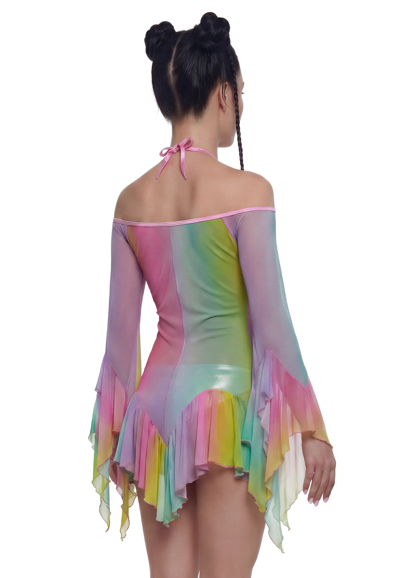 Pastel Mesh Flowy Dress - Rainbow - Image 4