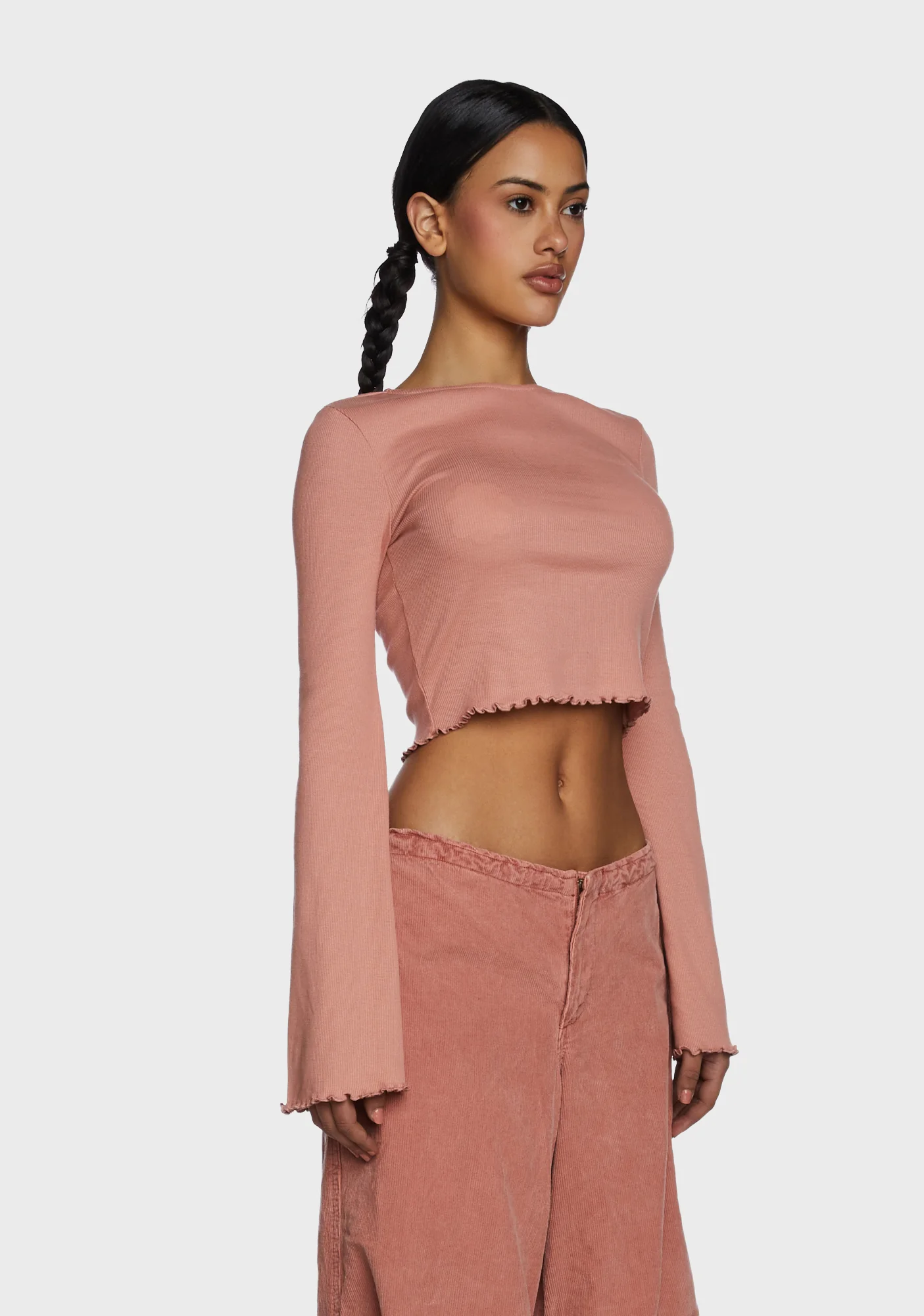 Flute Long Sleeve Crop Top - Pink - Image 3