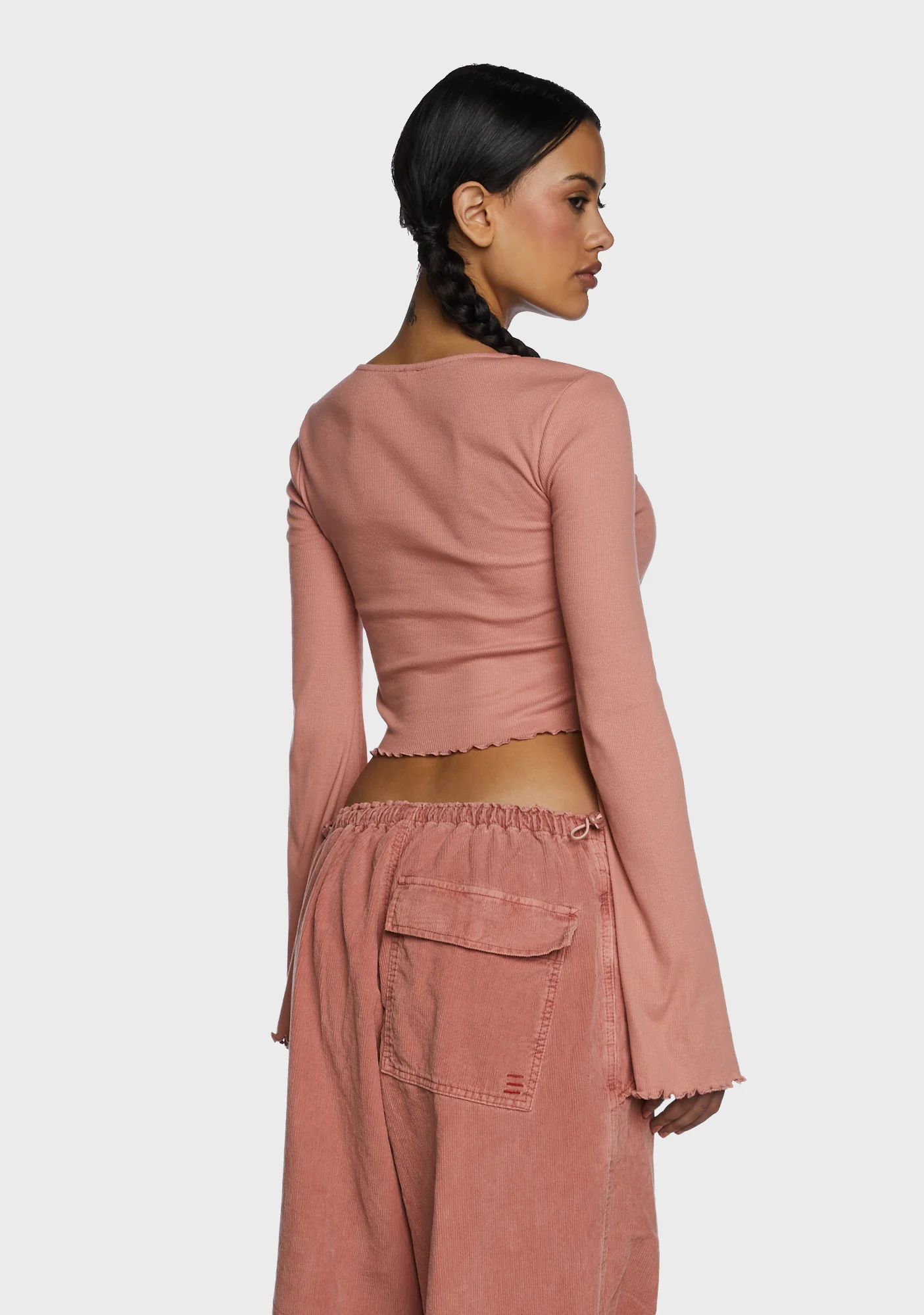 Flute Long Sleeve Crop Top - Pink - Image 4