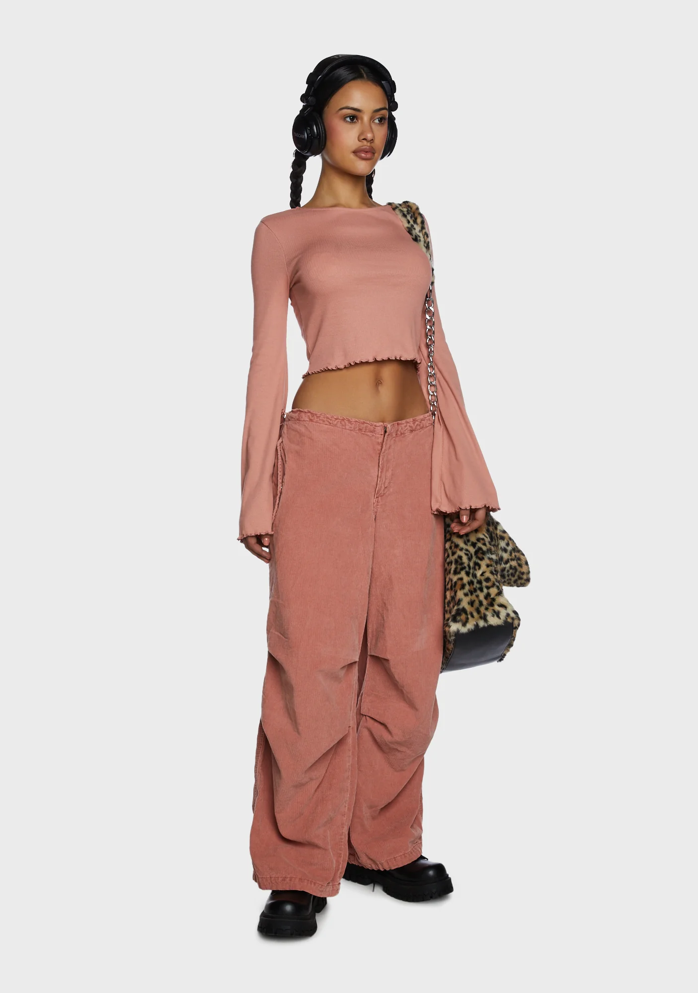 Flute Long Sleeve Crop Top - Pink - Image 5