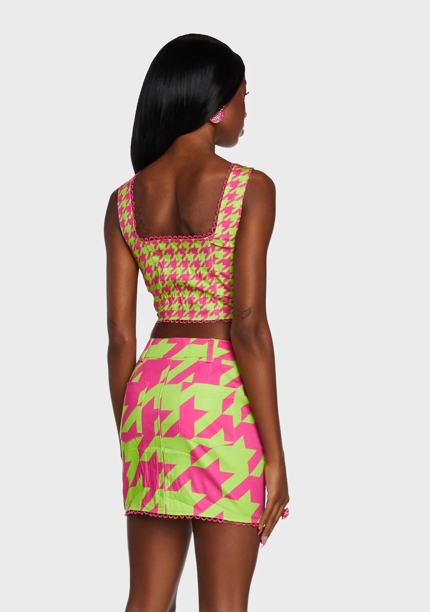 Friendly Fashionista Crop Top - Green/Pink - Image 4