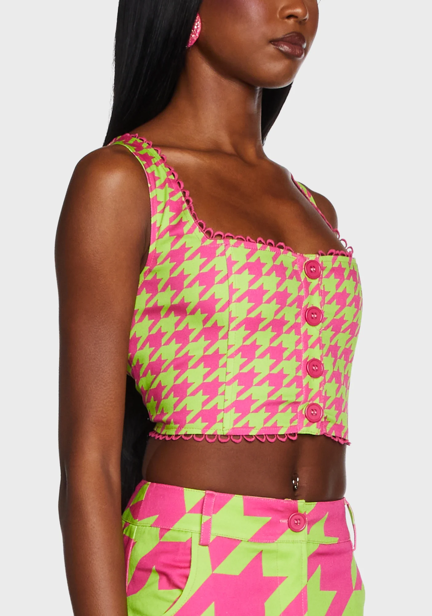 Friendly Fashionista Crop Top - Green/Pink - Image 5
