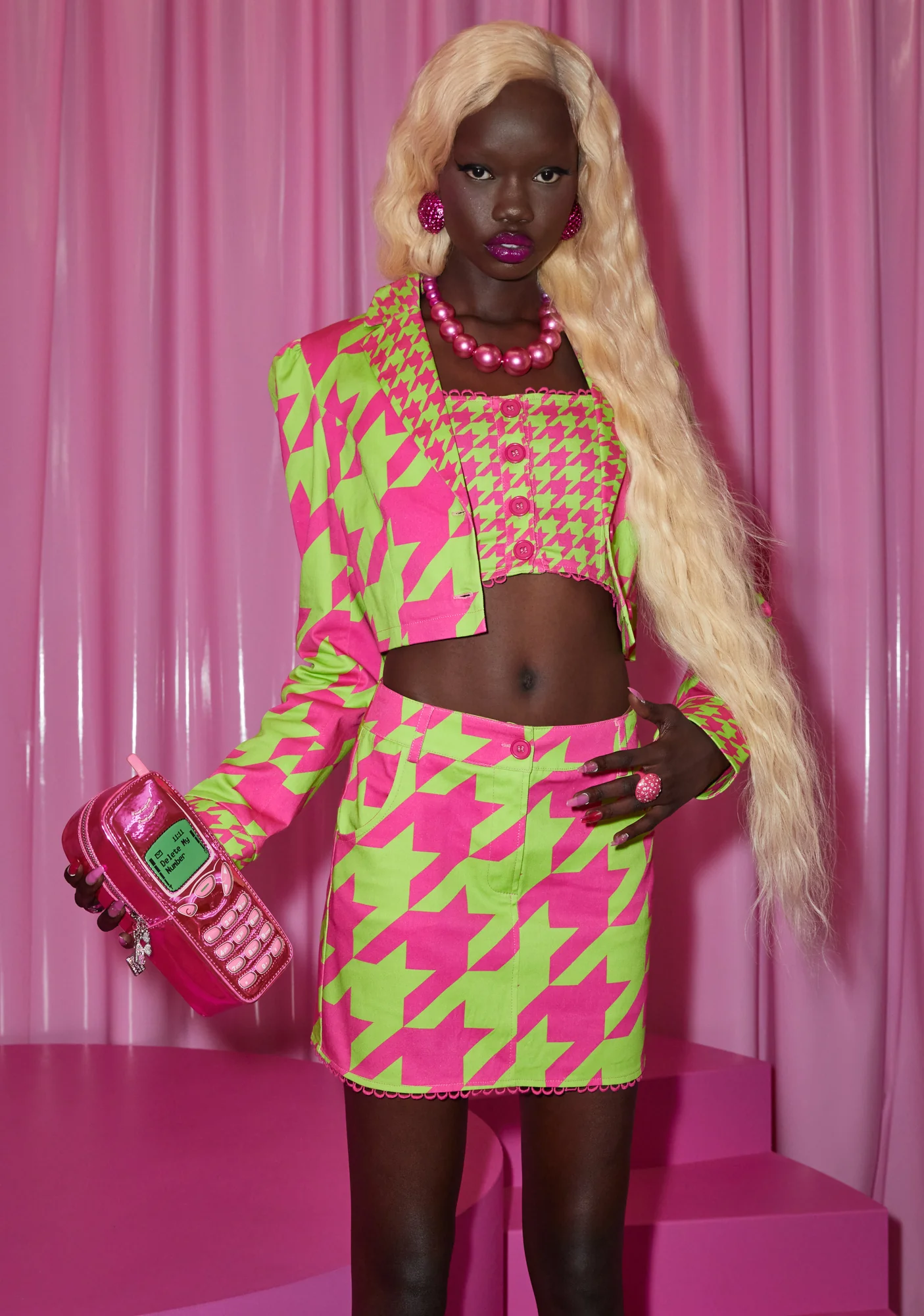 Friendly Fashionista Crop Top - Green/Pink - Image 6
