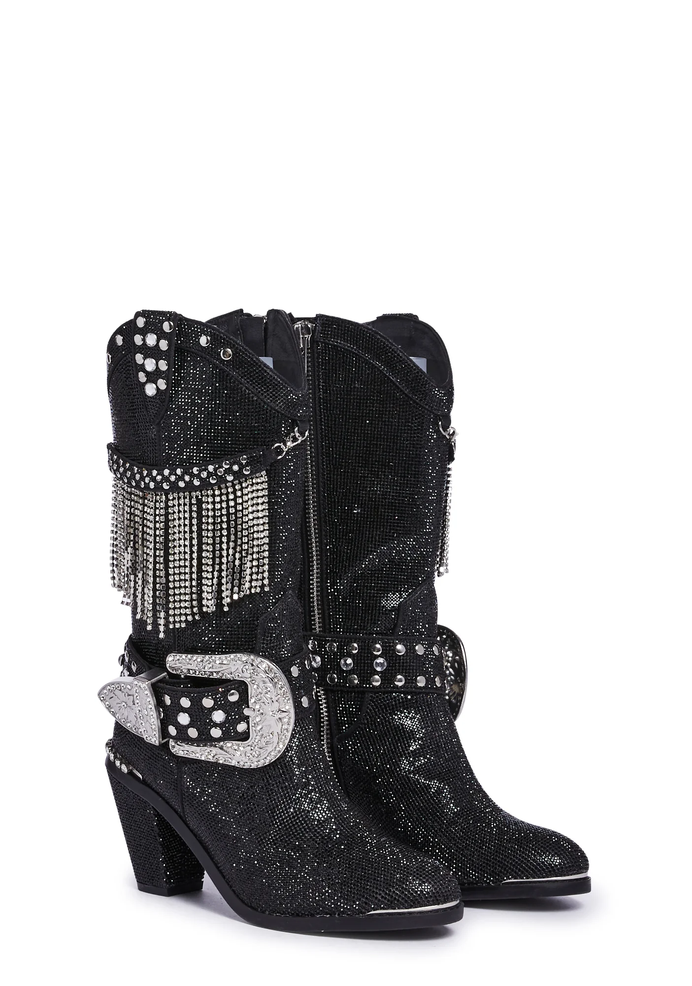 Fringe Sheriff Shine Cowboy Boots - Black - Image 3