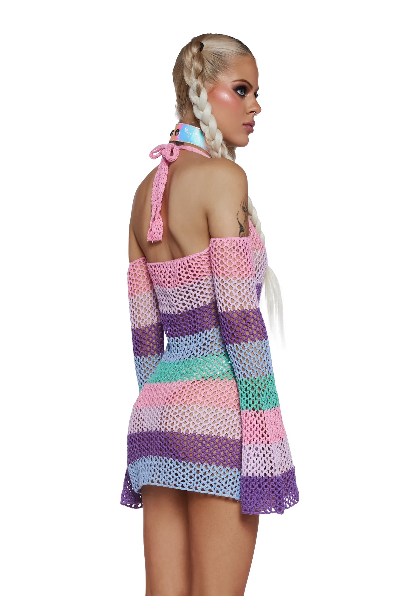 Funday Vibes Crochet Mini Dress - Pastel - Image 4