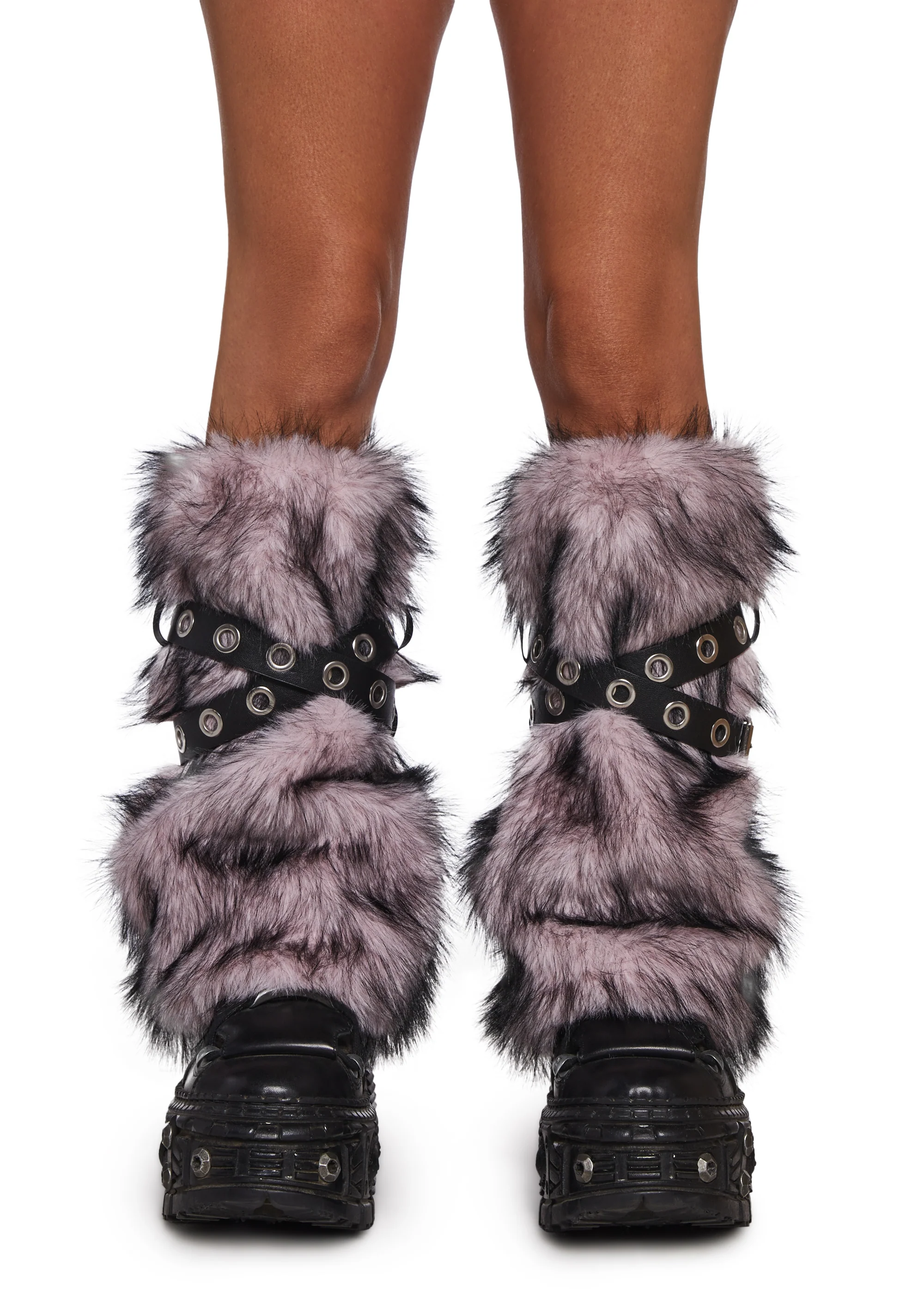Haute Mode Faux Fur Buckle Leg Warmers - Image 2