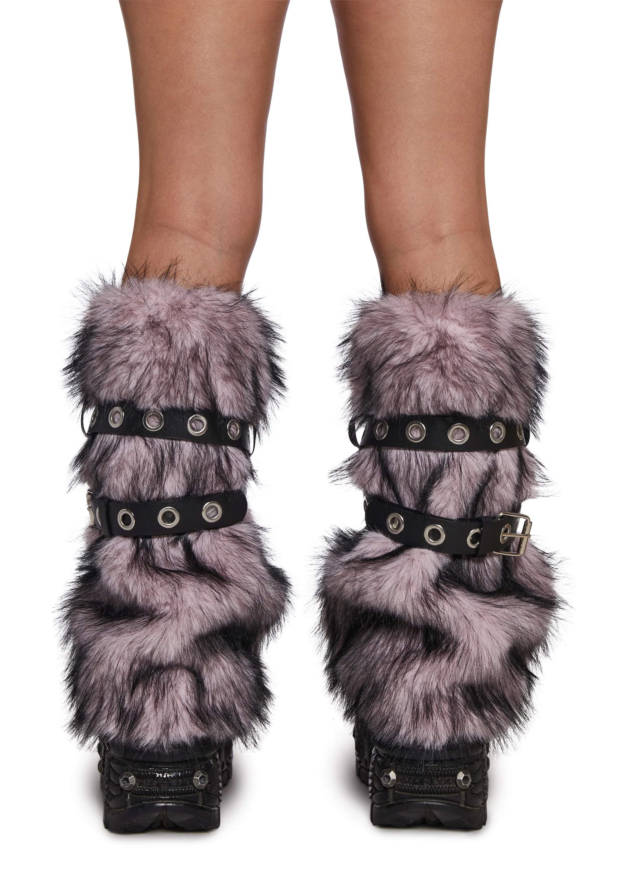 Haute Mode Faux Fur Buckle Leg Warmers - Image 3