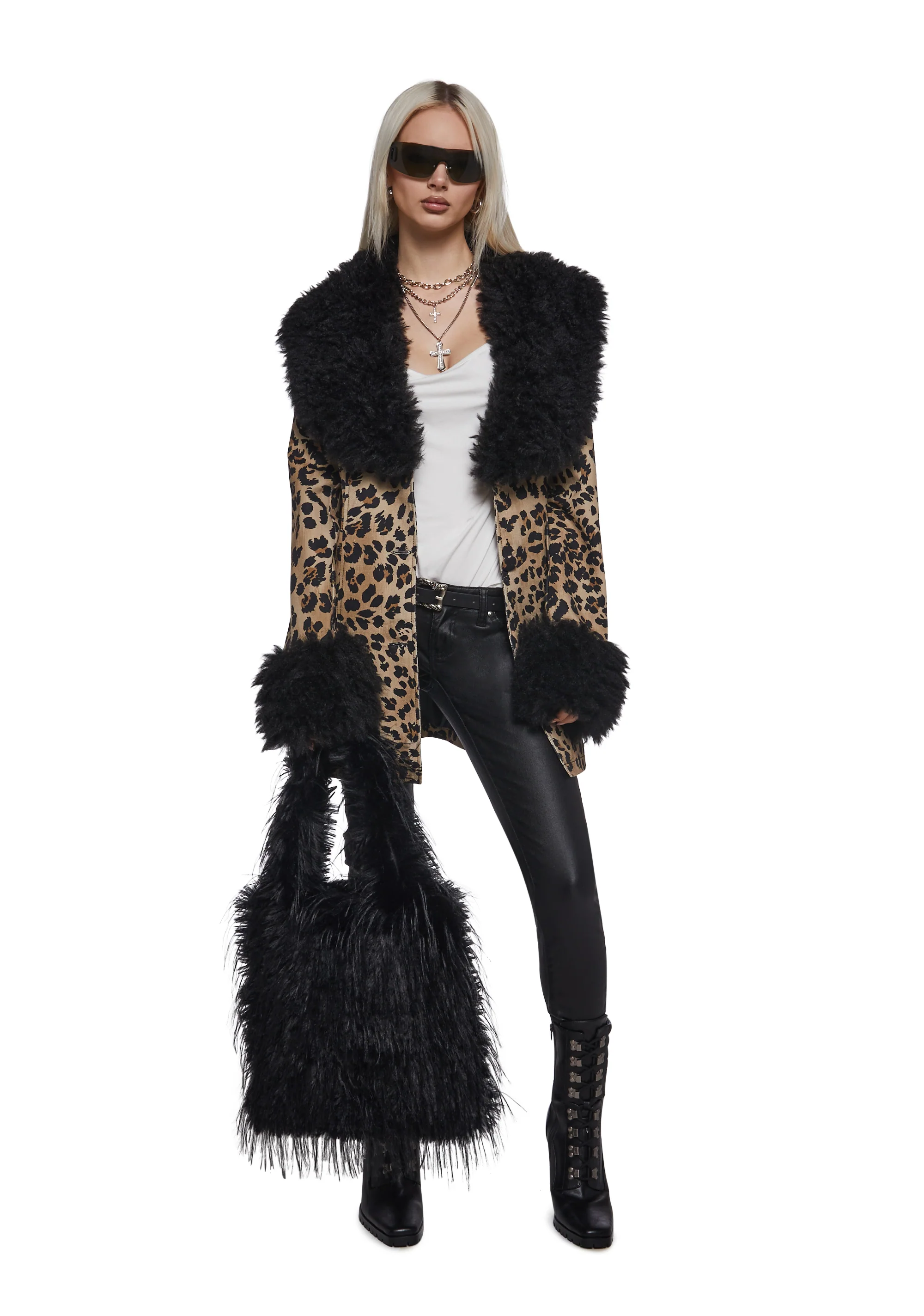 Star Dream Faux Fur Shoulder Bag - Black - Image 6