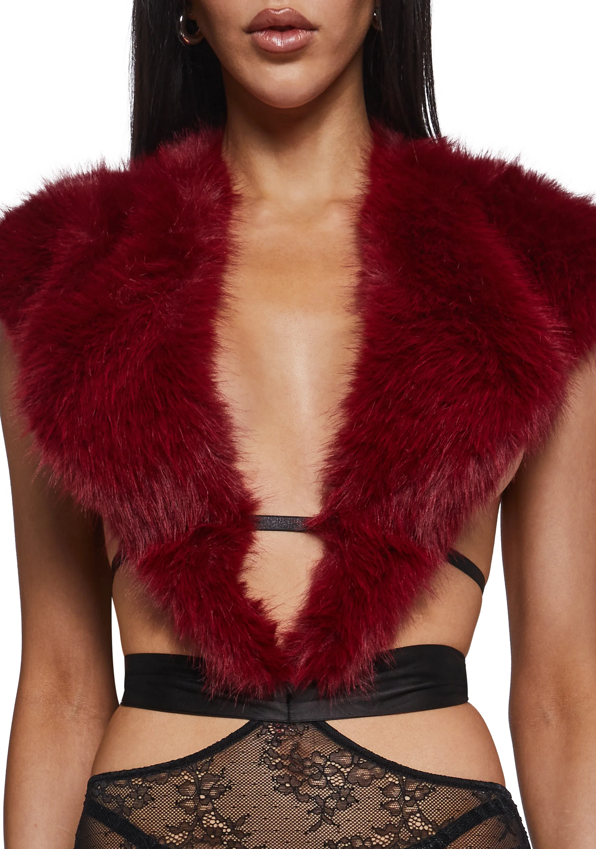 Fur The Night Lace and Faux Fur Chemise Set - Image 5