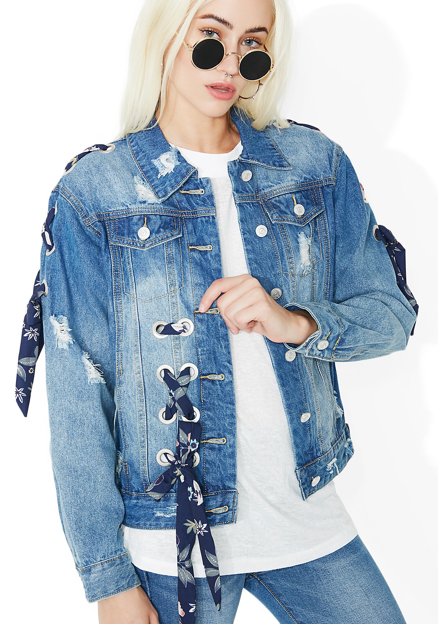 Garden Variety Lace-Up Denim Jacket - Image 3