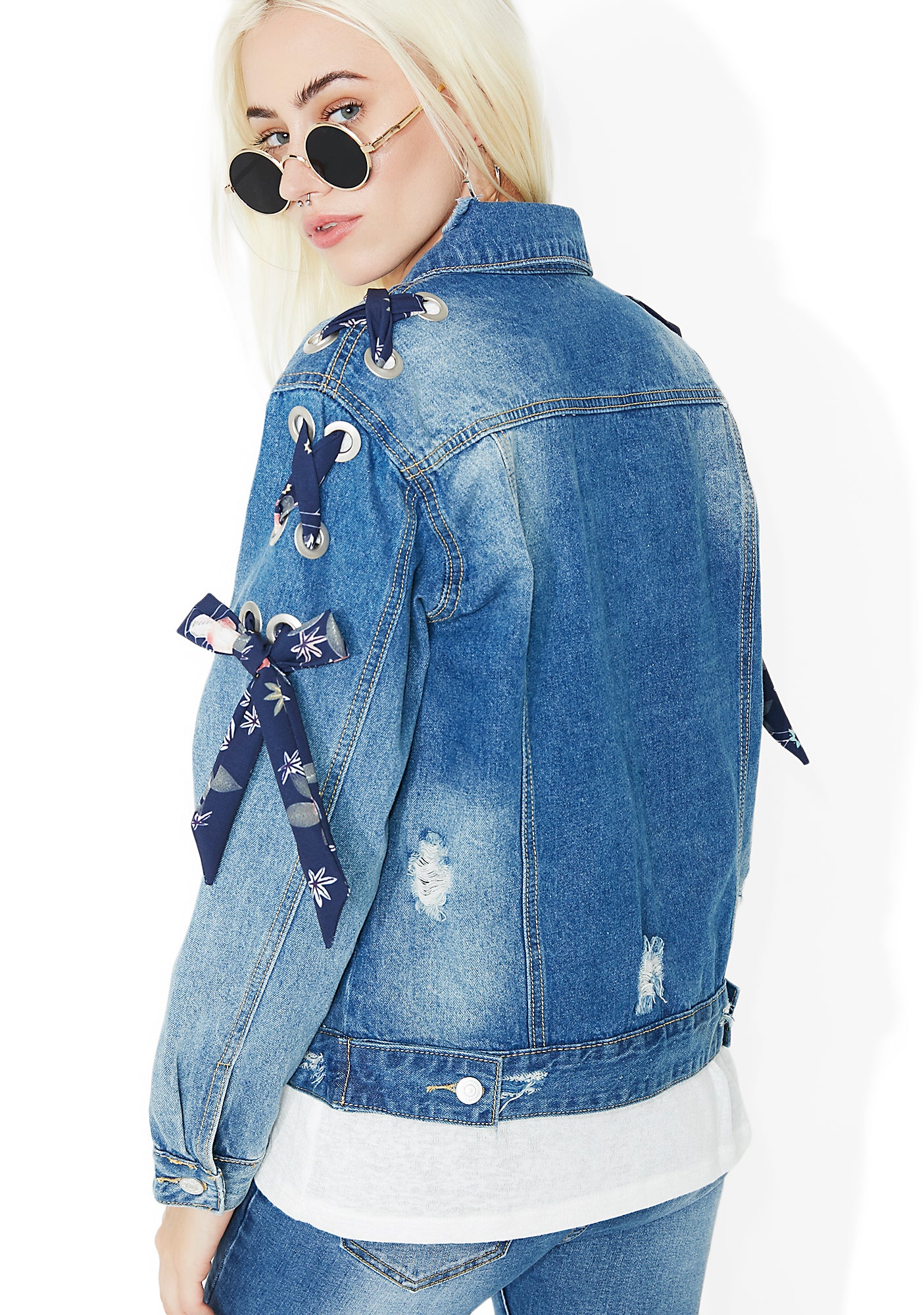Garden Variety Lace-Up Denim Jacket - Image 4