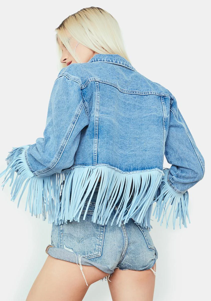 Getting There Fringe Cropped Jean Jacket - Image 4