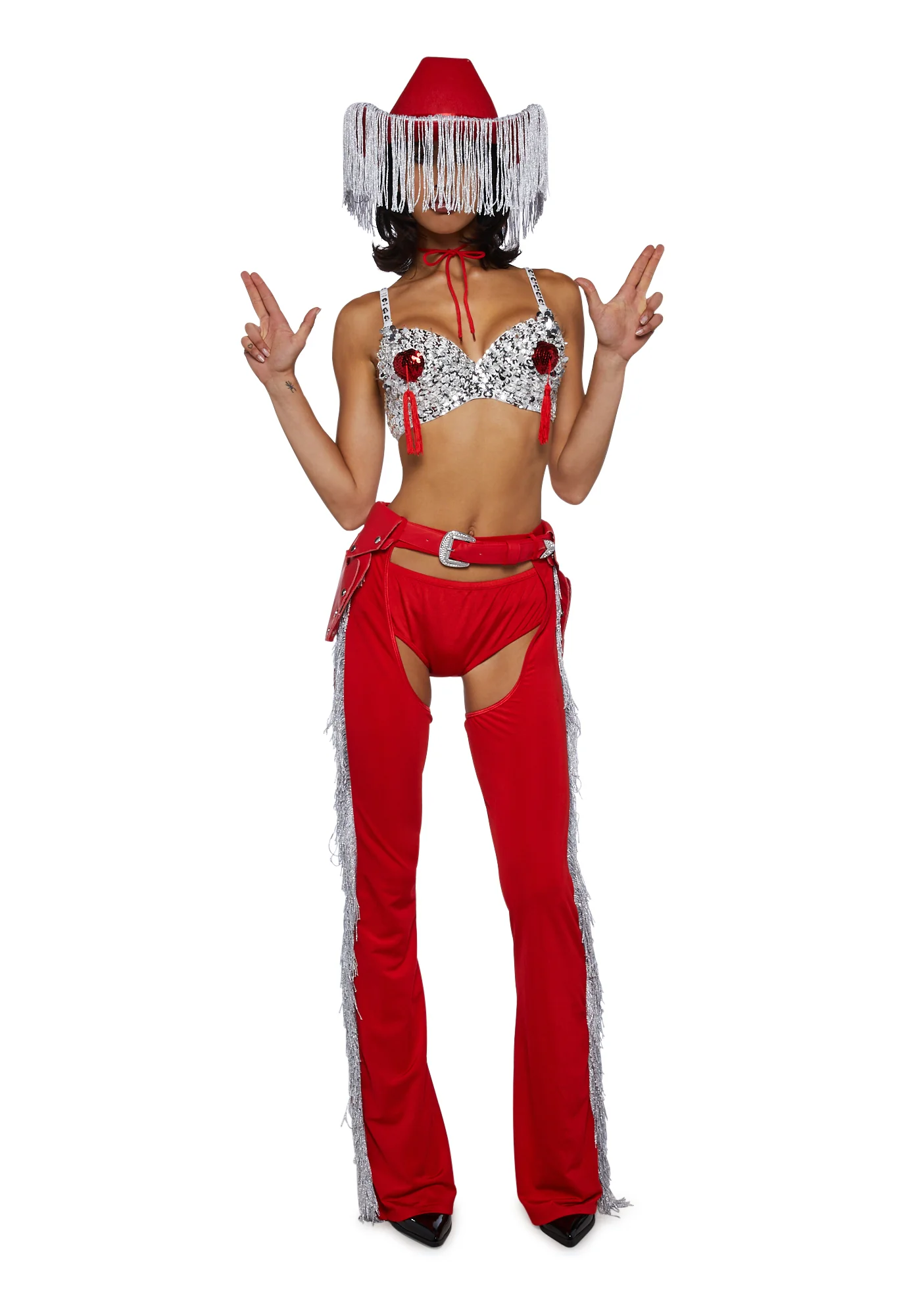 Giddy Up Rhinestone Cowgirl Costume - Red - Image 2
