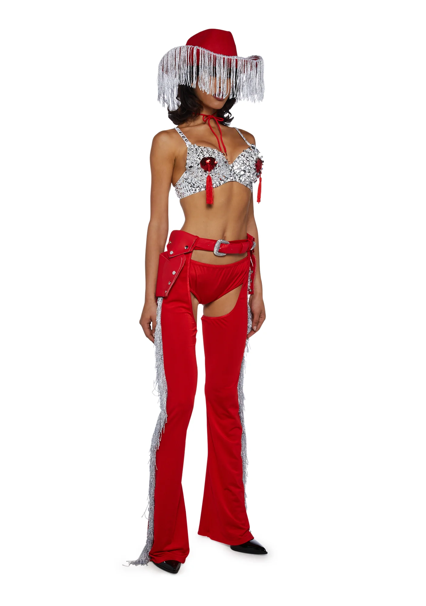 Giddy Up Rhinestone Cowgirl Costume - Red - Image 3