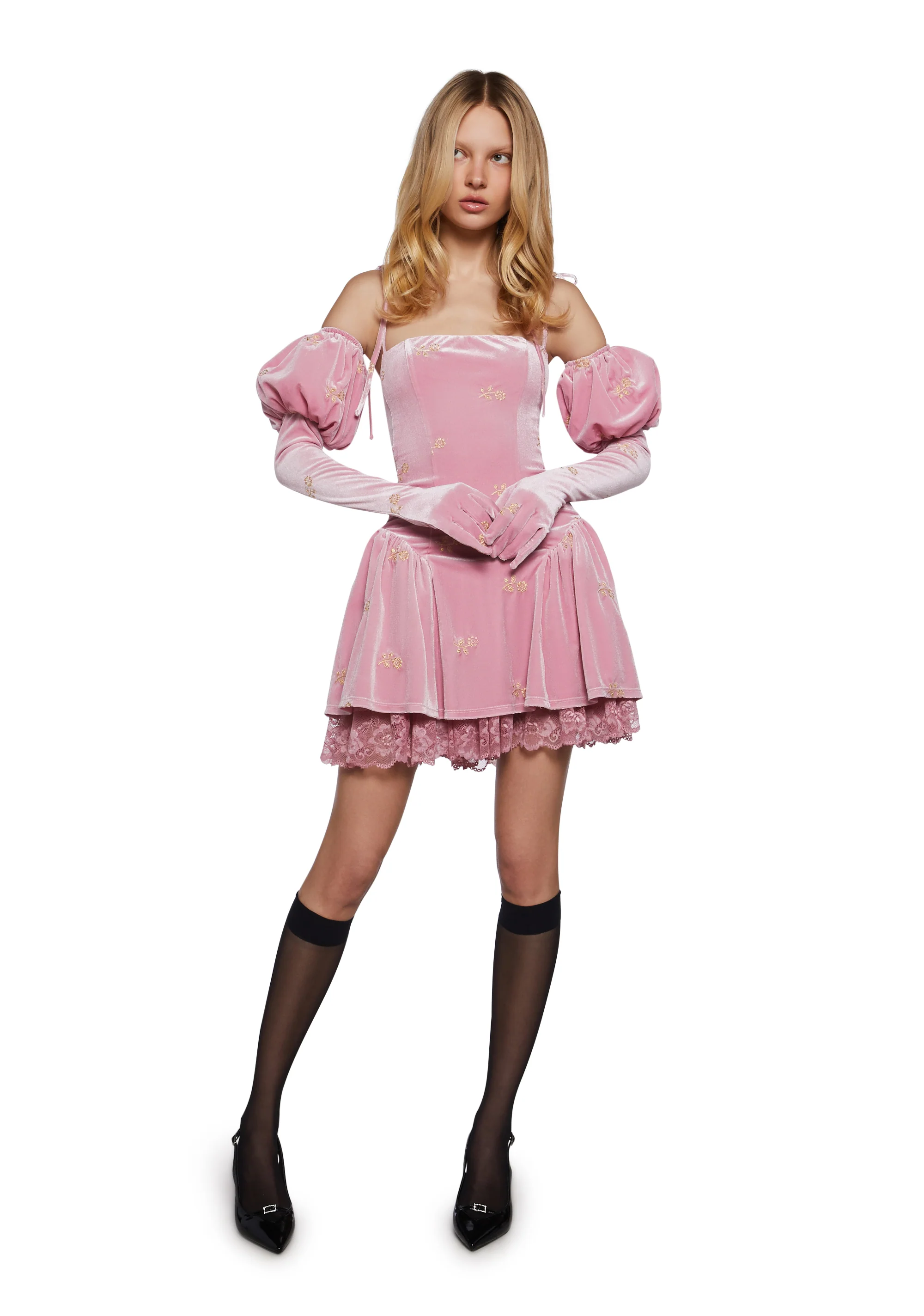 Gilded Romance Velvet Dress And Gloves Set - Image 2