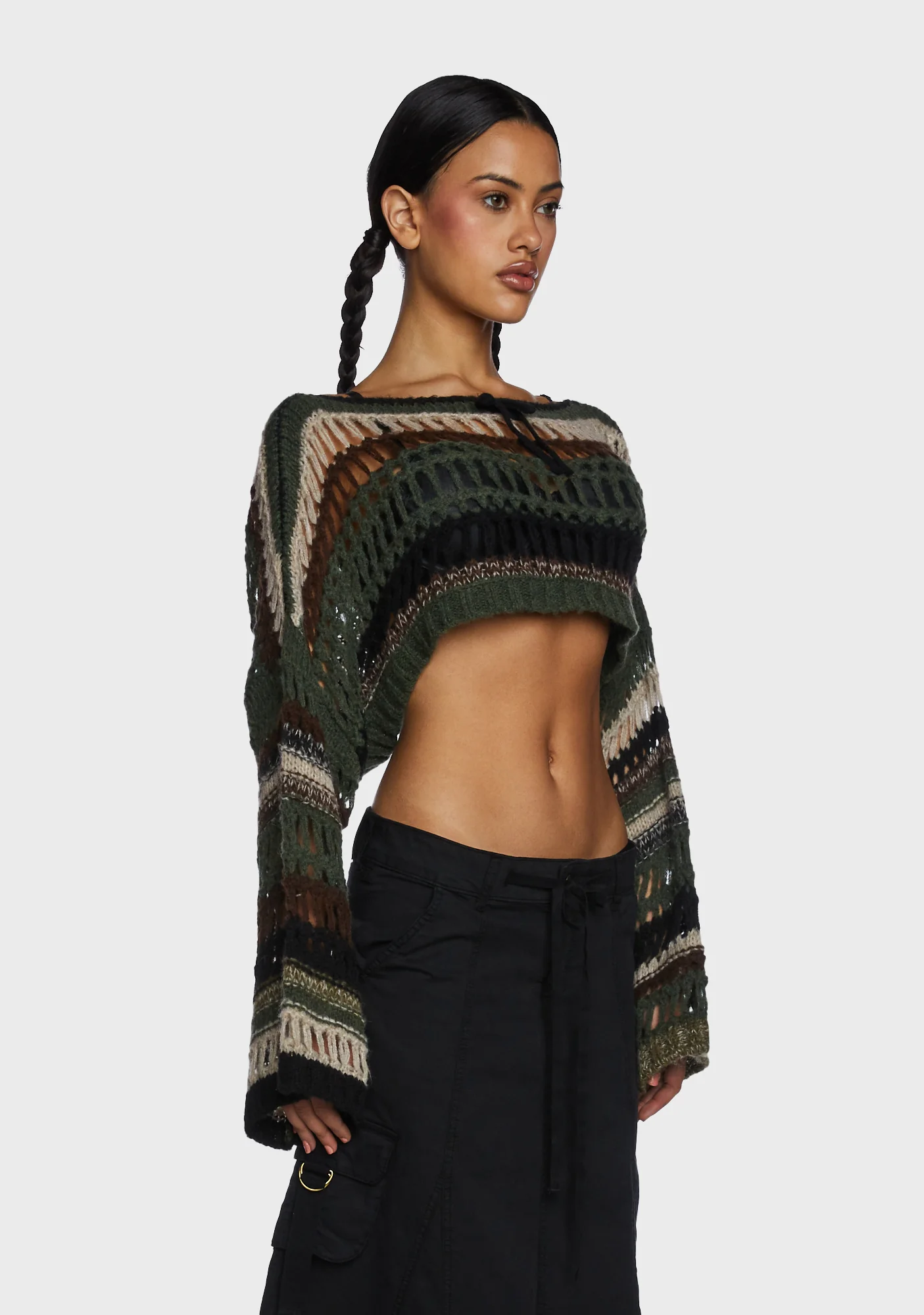 Giselle Extreme Cropped Sweater - Green - Image 3