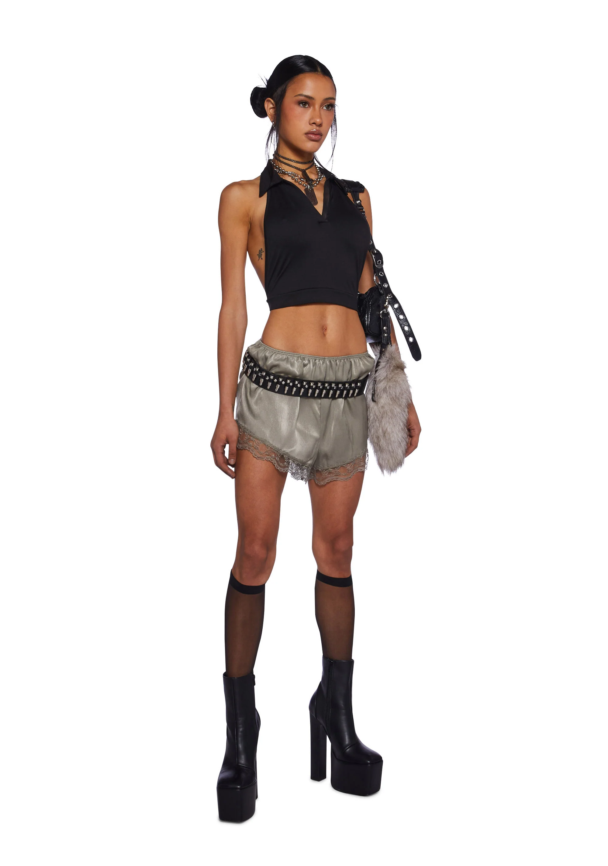 Give Me Up Lace Shorts - Sage - Image 2