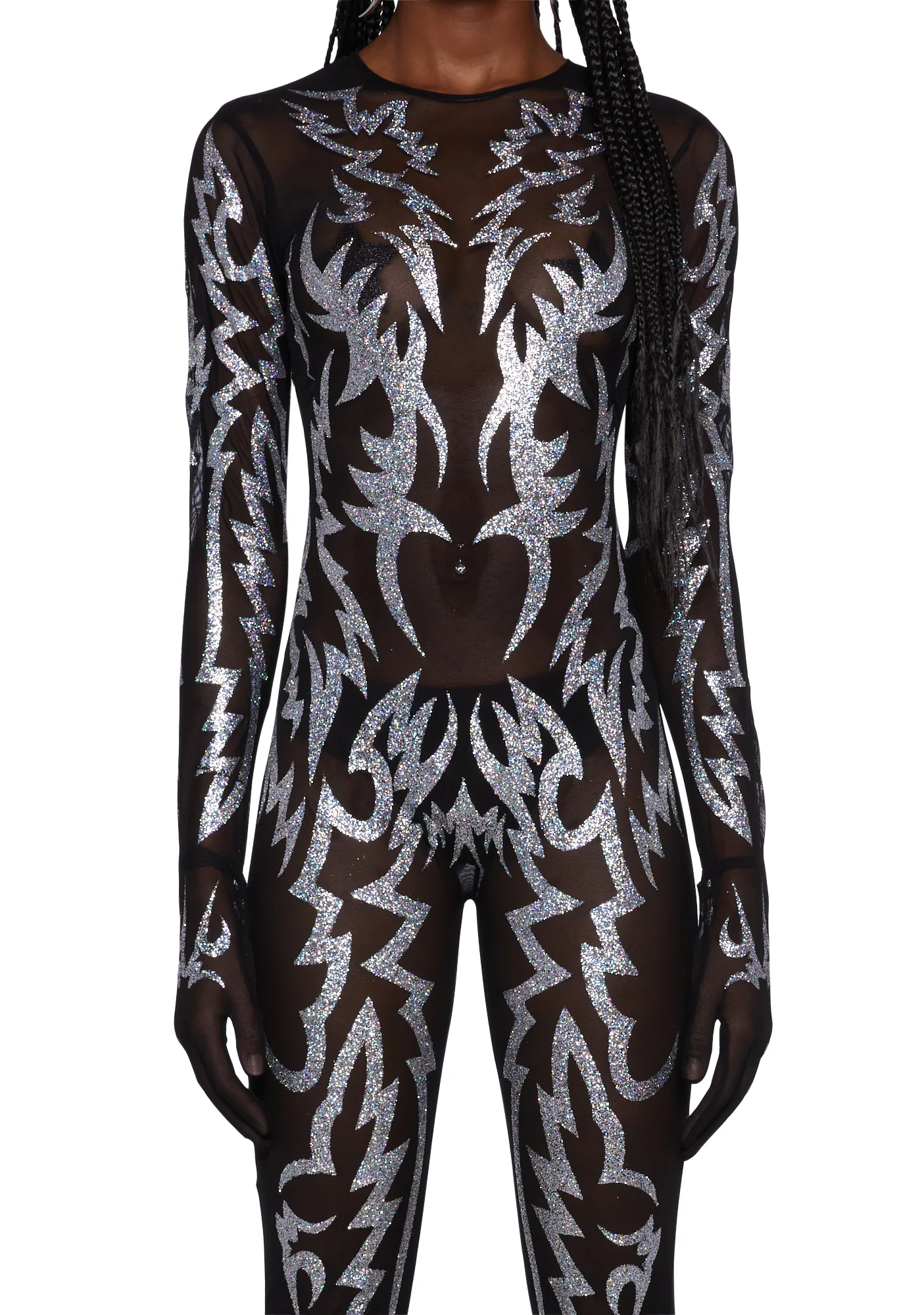 Glitter Superstar Mesh Catsuit - Image 2