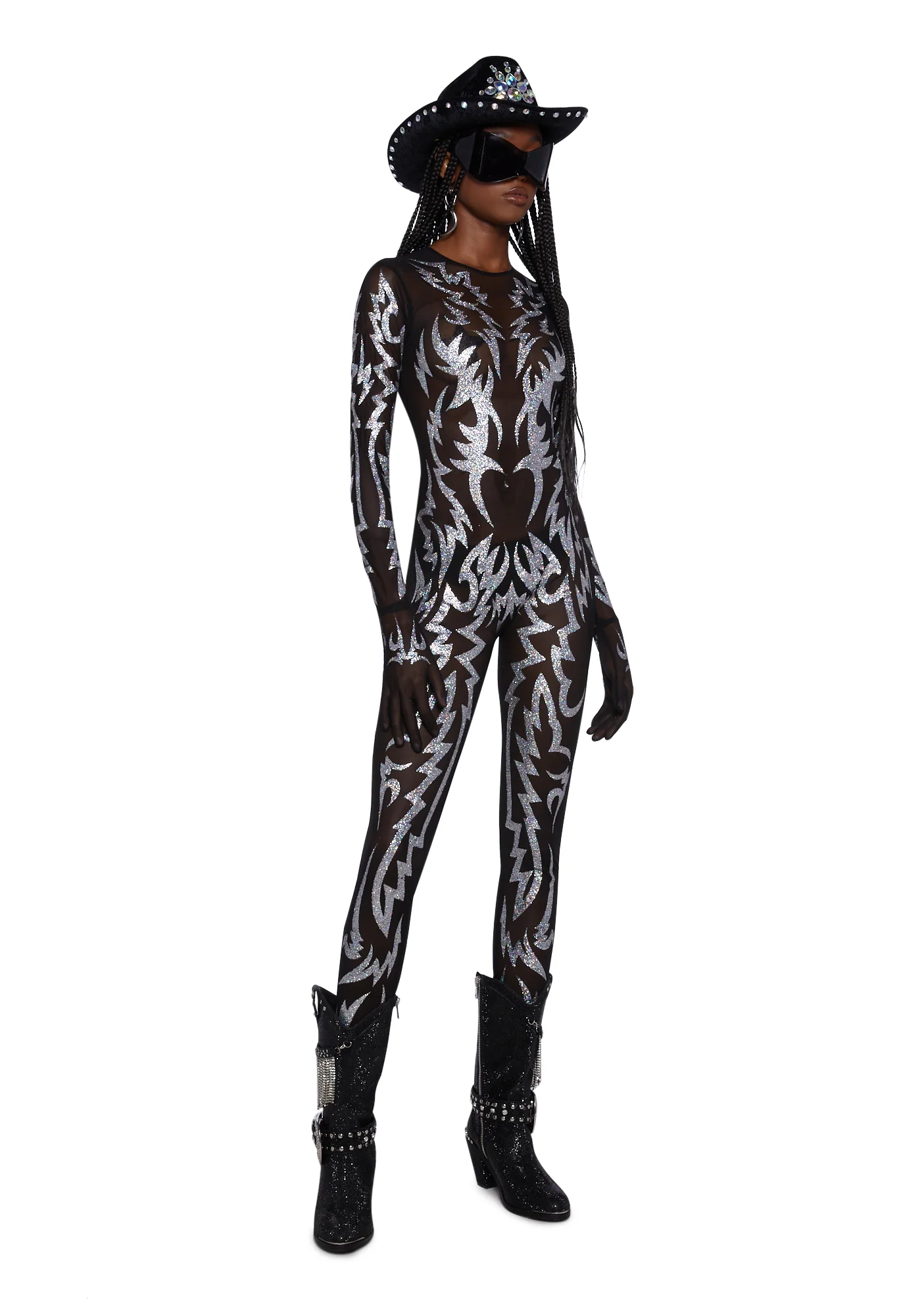 Glitter Superstar Mesh Catsuit - Image 5