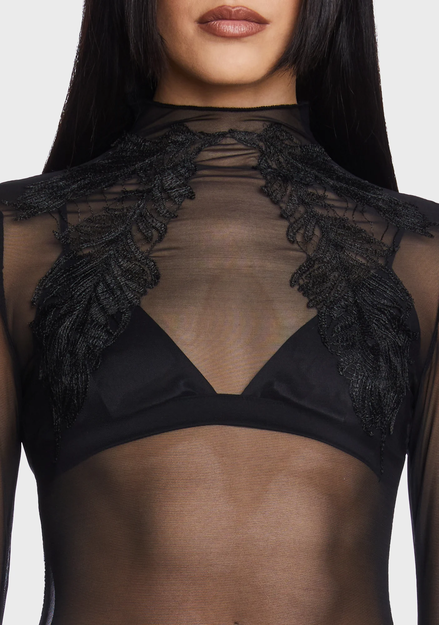 Goth Feather Decal Mesh Top - Image 2