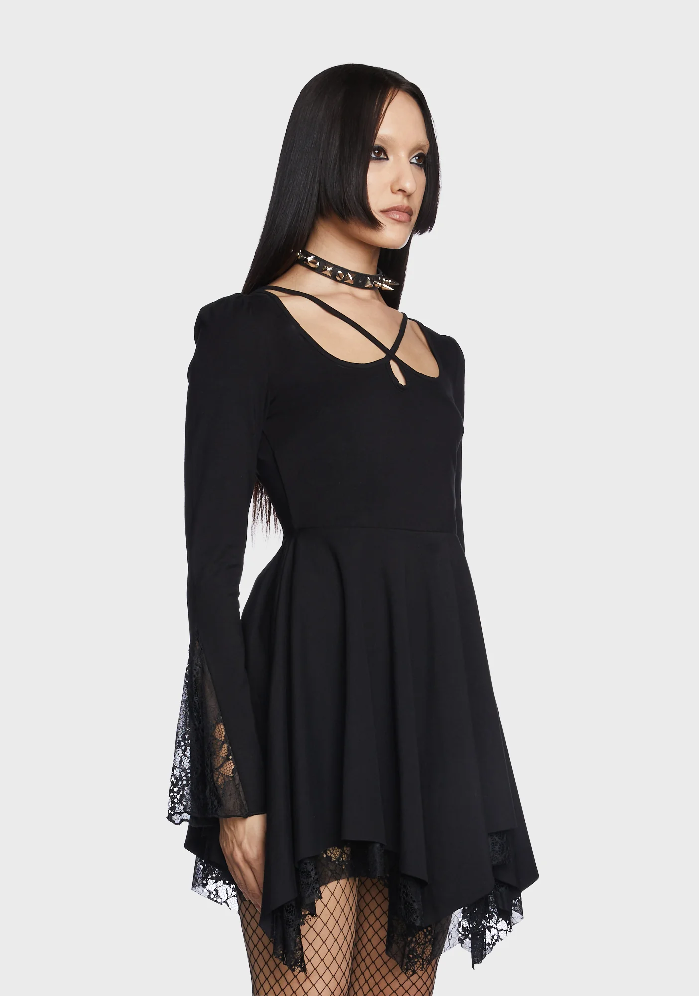 Gothic Asymmetric Pointed Hem Dress - Image 4