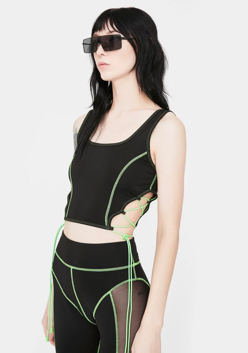 Green & Black Lace Up Sports Bra - Image 2